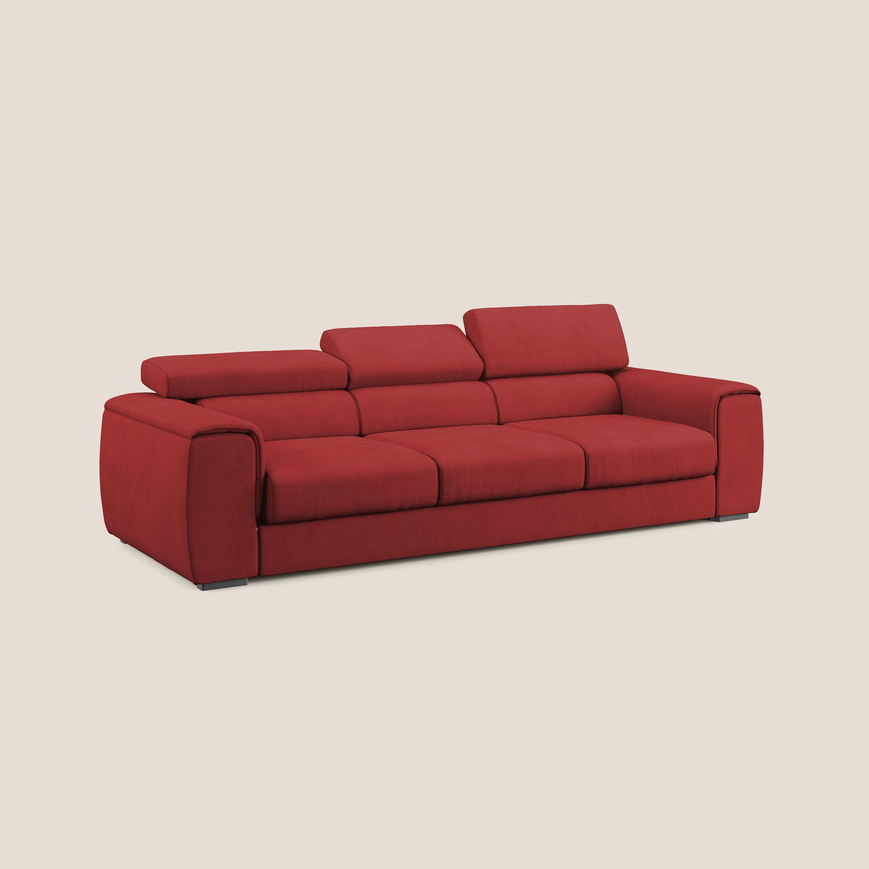 Zeno Canapé avec pouf extractible à 3 assises en tissu doux imperméable T02 rouge - Image 3