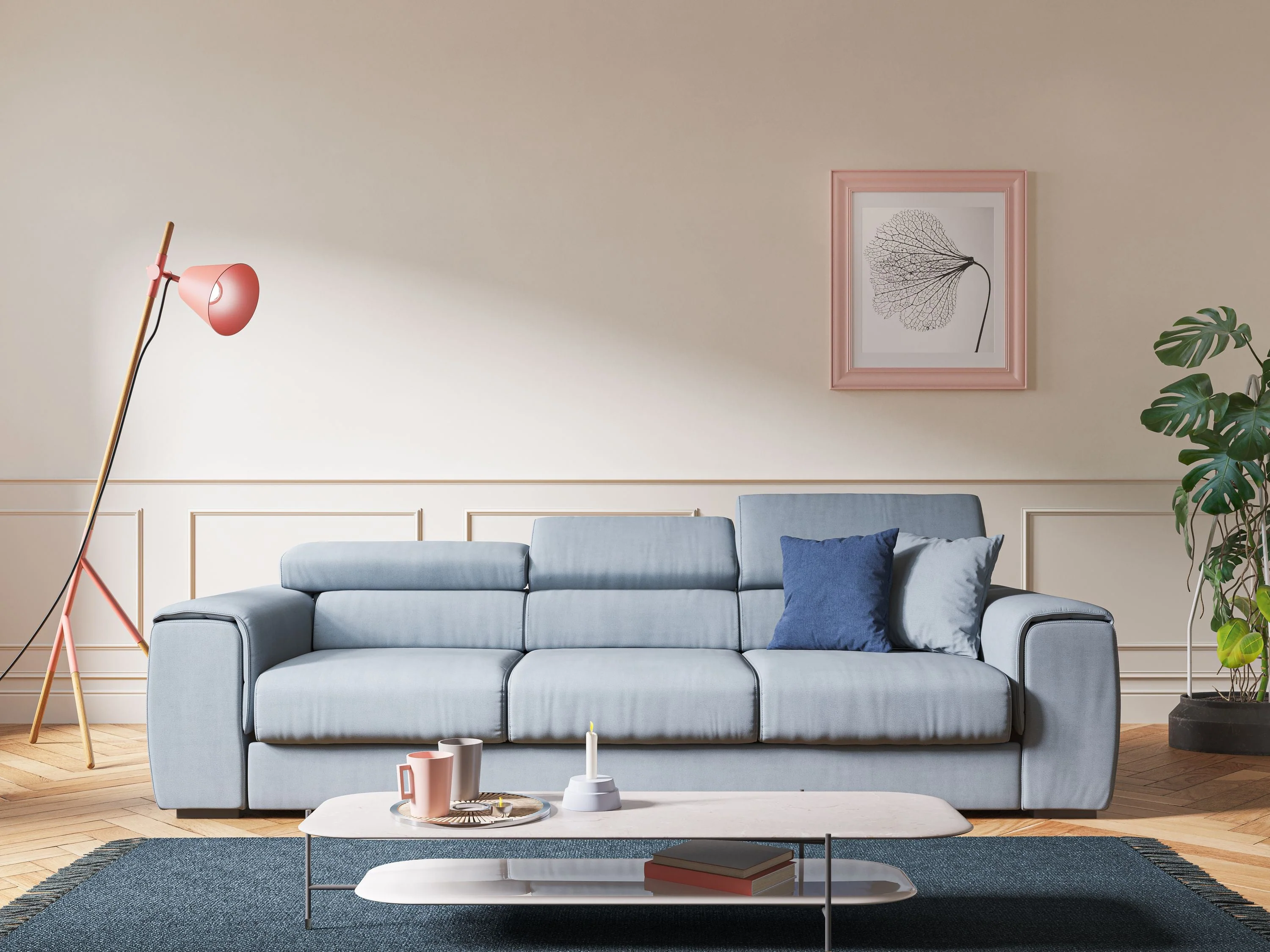 Zeno Canapé avec pouf extractible à 3 assises en tissu doux imperméable T02 sucre glace - Image 3