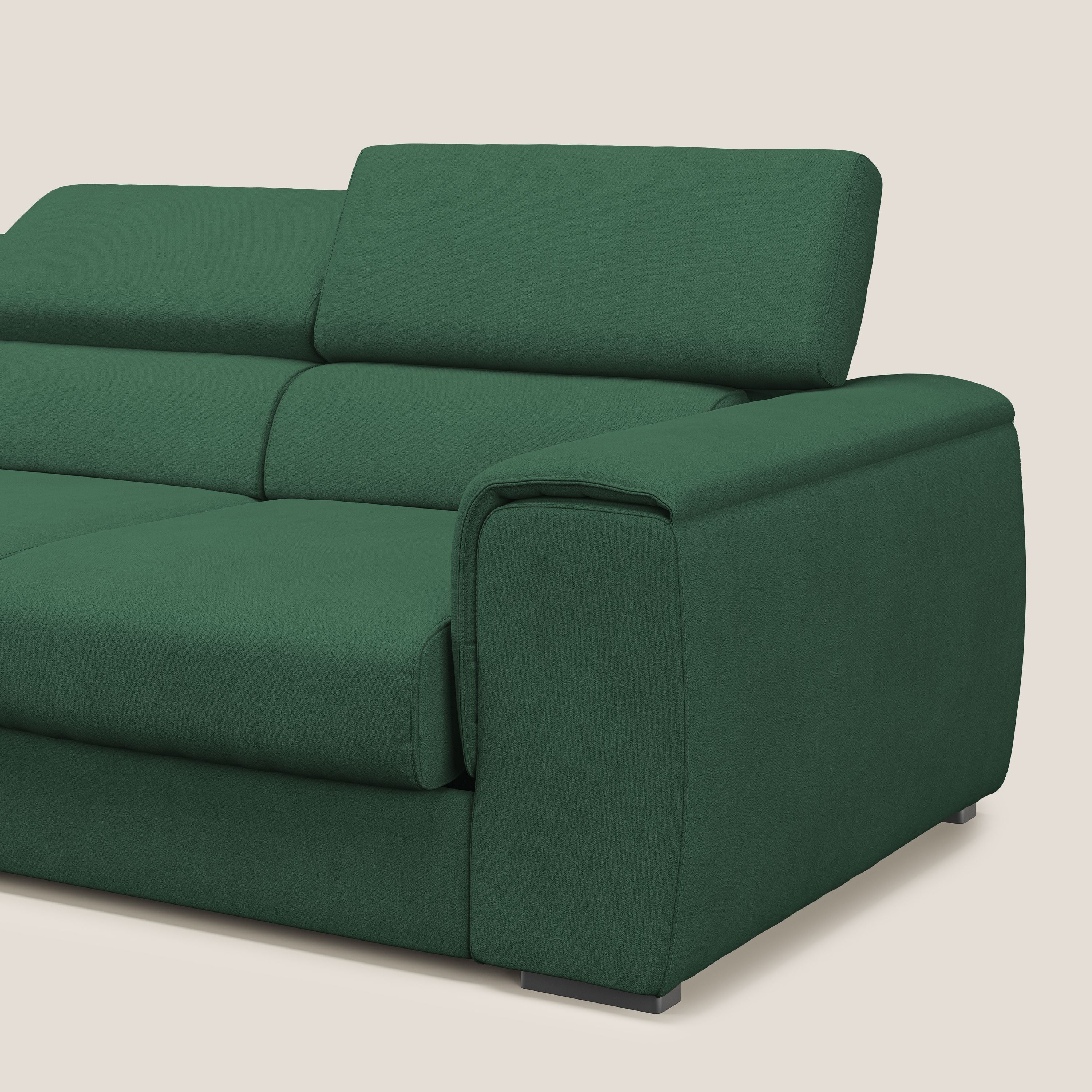 Zeno Canapé avec pouf extractible à 3 assises en tissu doux imperméable T02 vert - Image 8