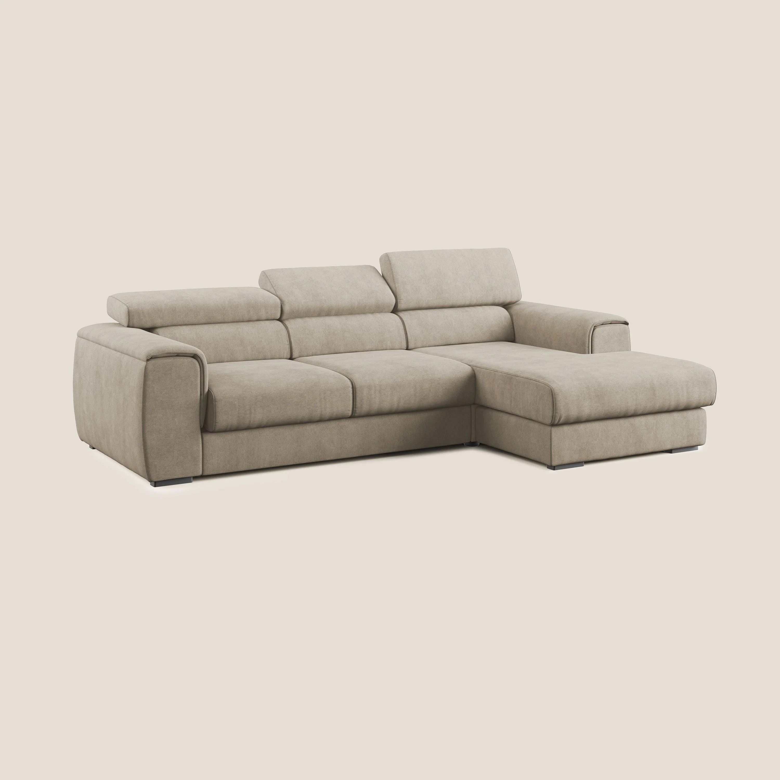 Zeno canapé d'angle et pouf extractible en tissu doux imperméable T02 beige - Image 3