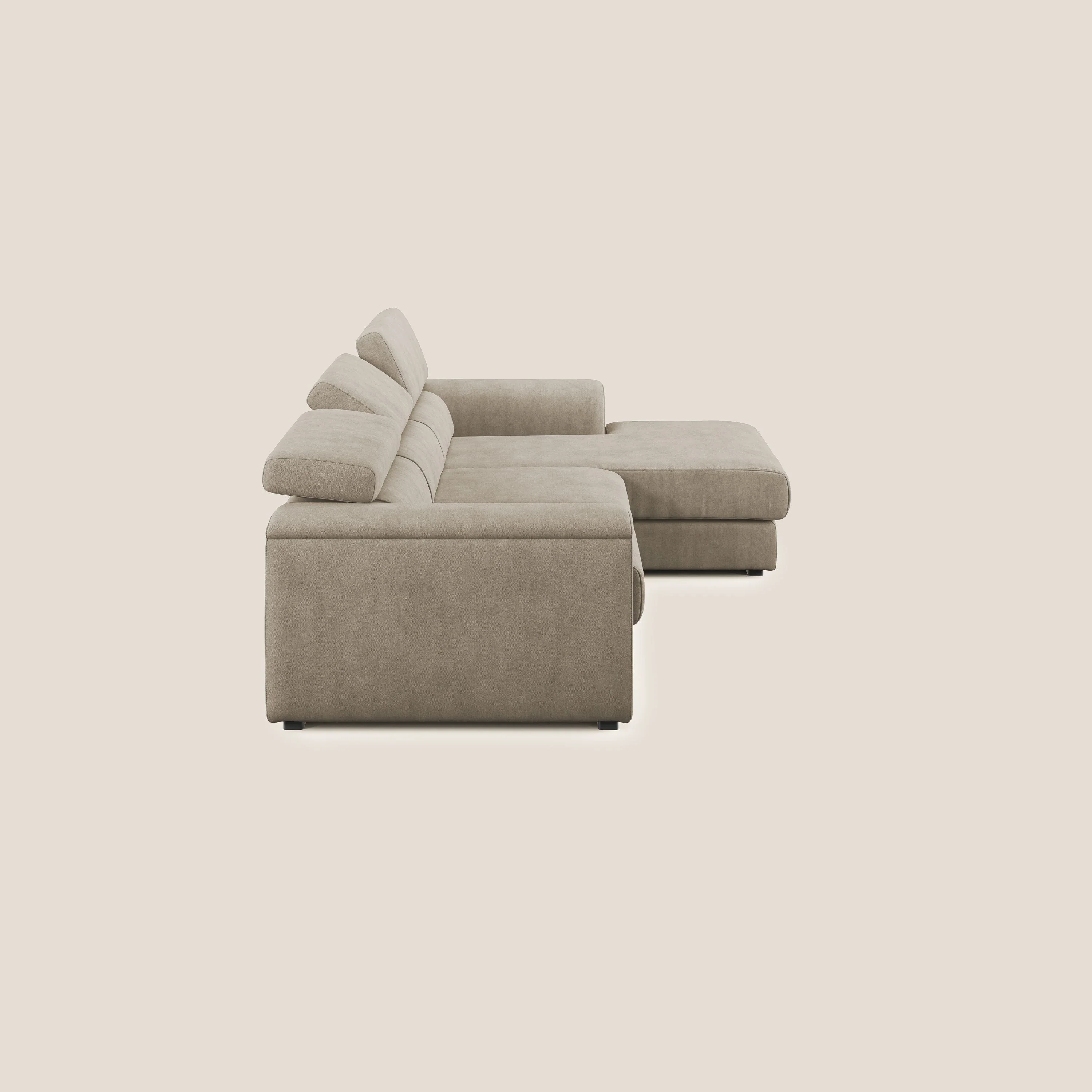 Zeno canapé d'angle et pouf extractible en tissu doux imperméable T02 beige - Image 4