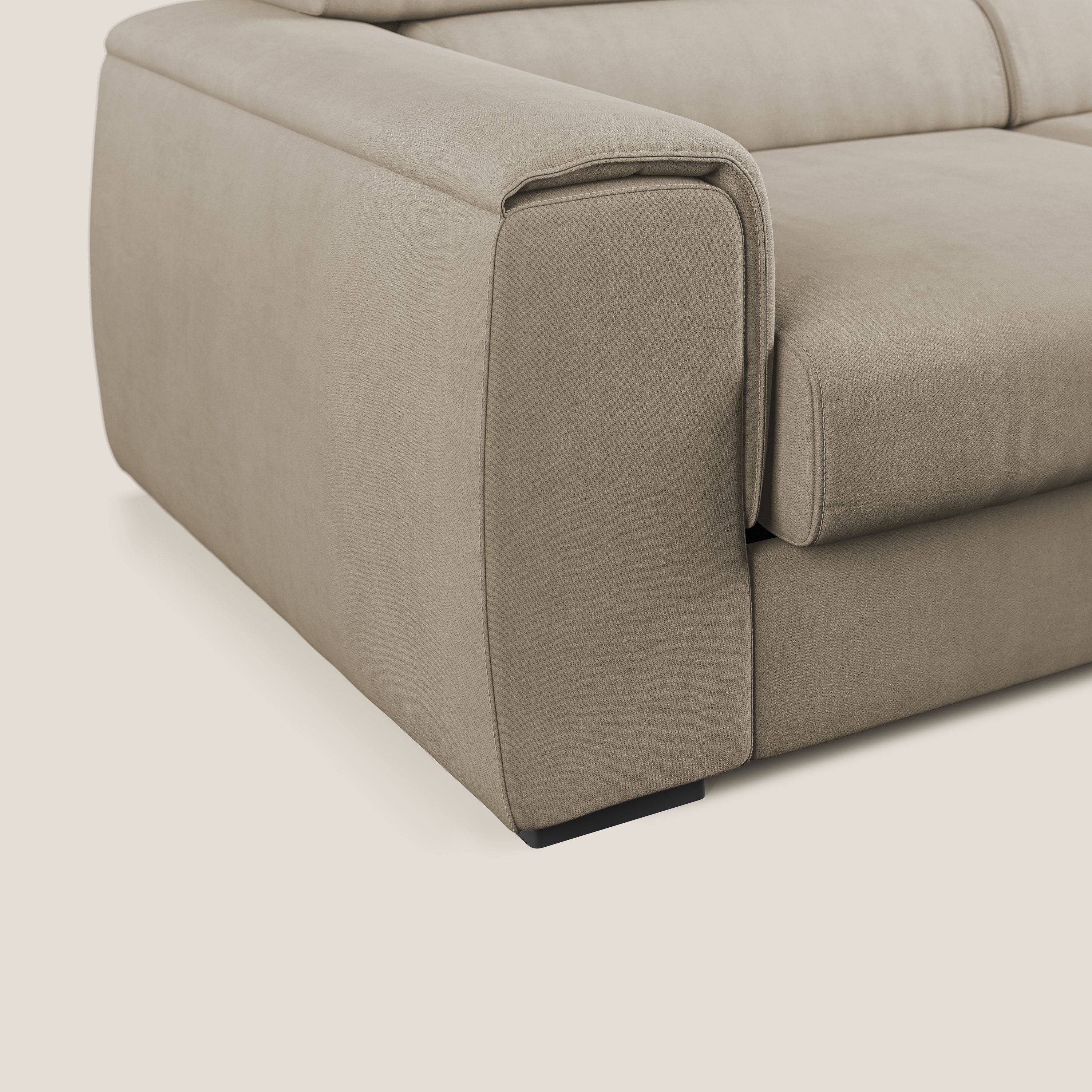 Zeno canapé d'angle et pouf extractible en tissu doux imperméable T02 beige - Image 6