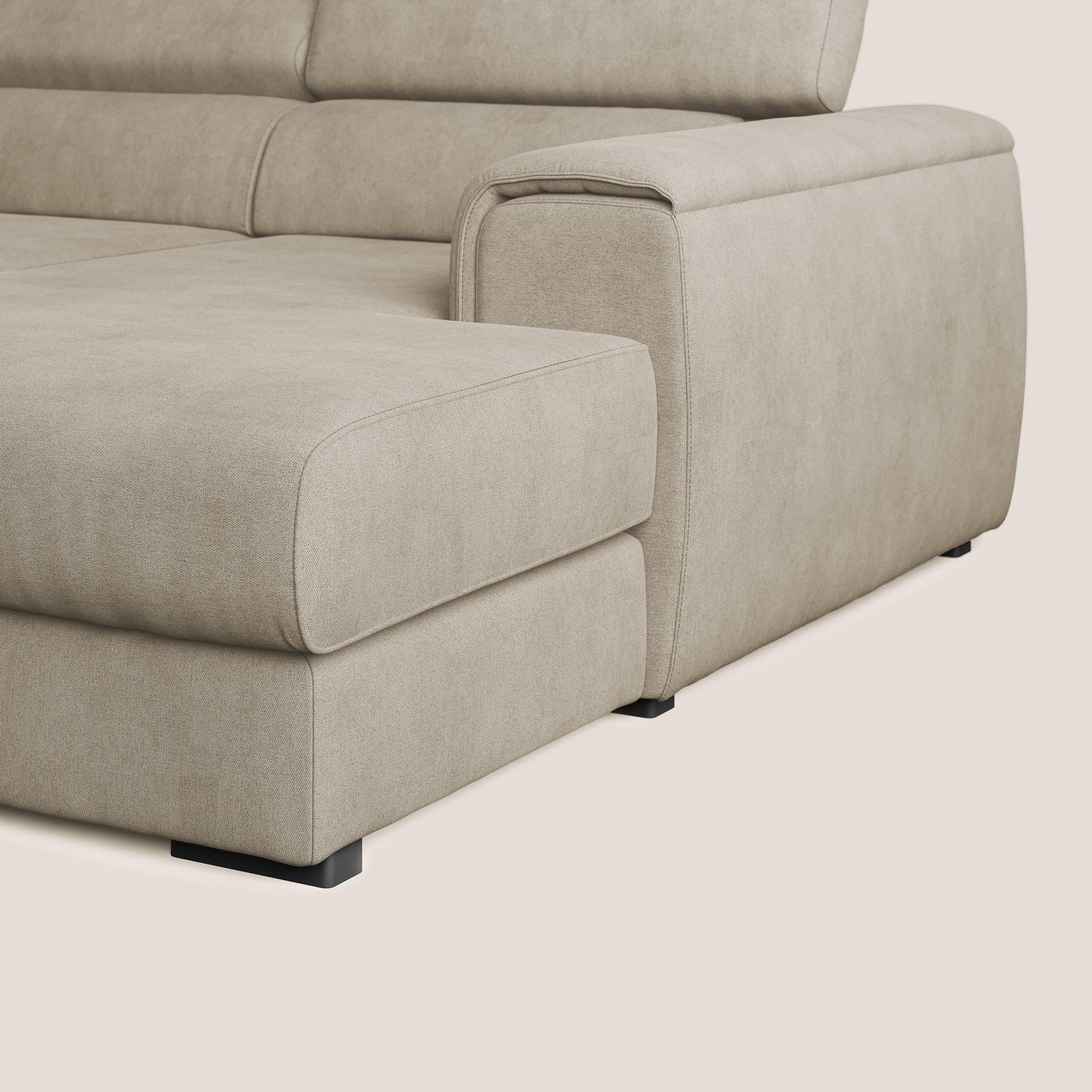 Zeno canapé d'angle et pouf extractible en tissu doux imperméable T02 beige - Image 8