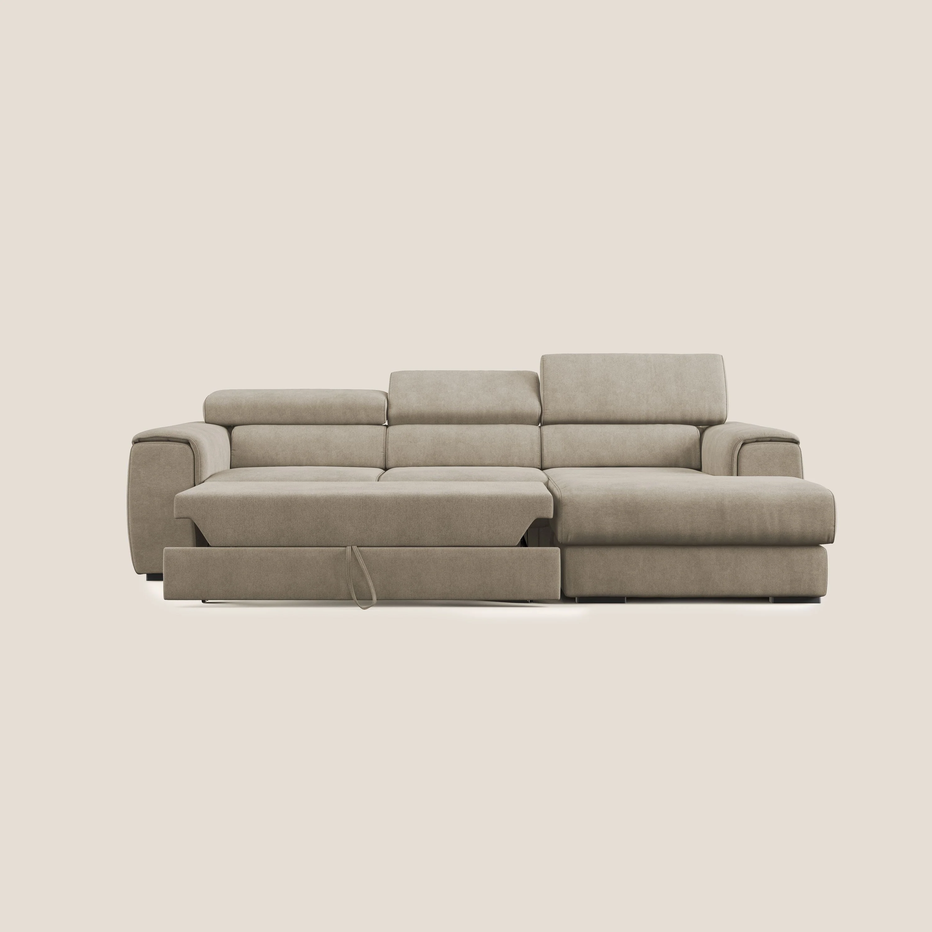Zeno canapé d'angle et pouf extractible en tissu doux imperméable T02 beige - Image 9