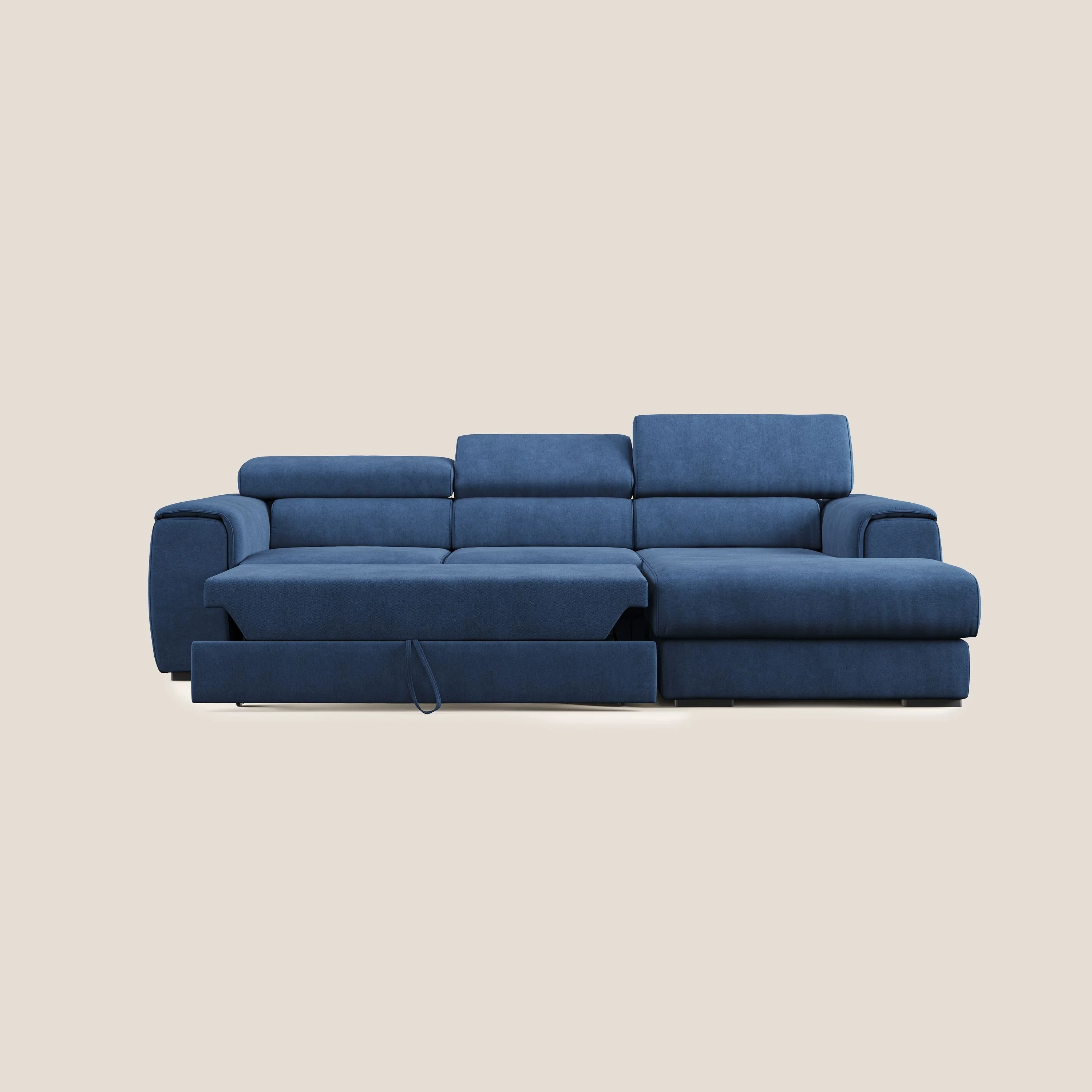 Zeno canapé d'angle et pouf extractible en tissu doux imperméable T02 bleu - Image 11