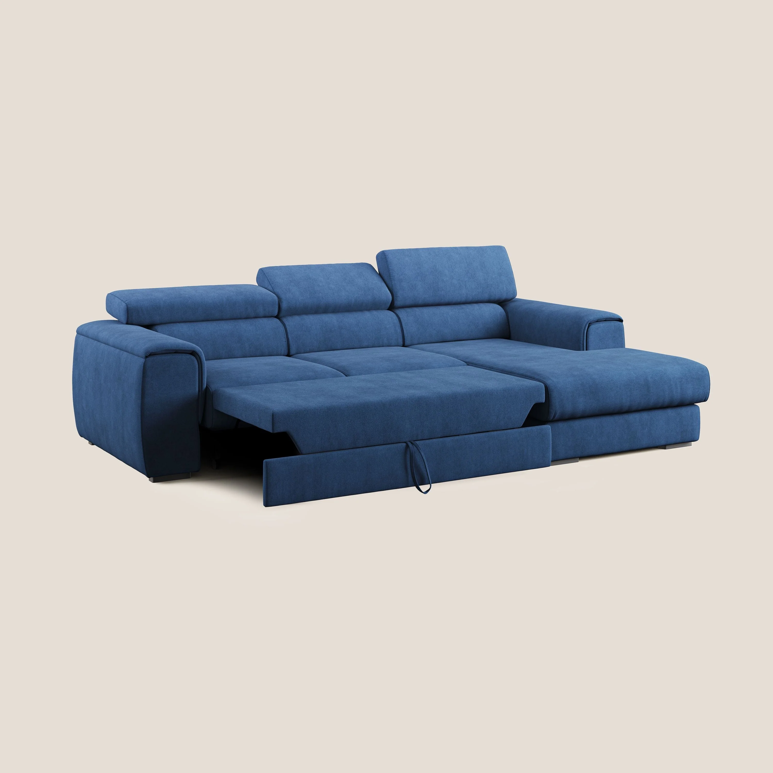 Zeno canapé d'angle et pouf extractible en tissu doux imperméable T02 bleu - Image 4