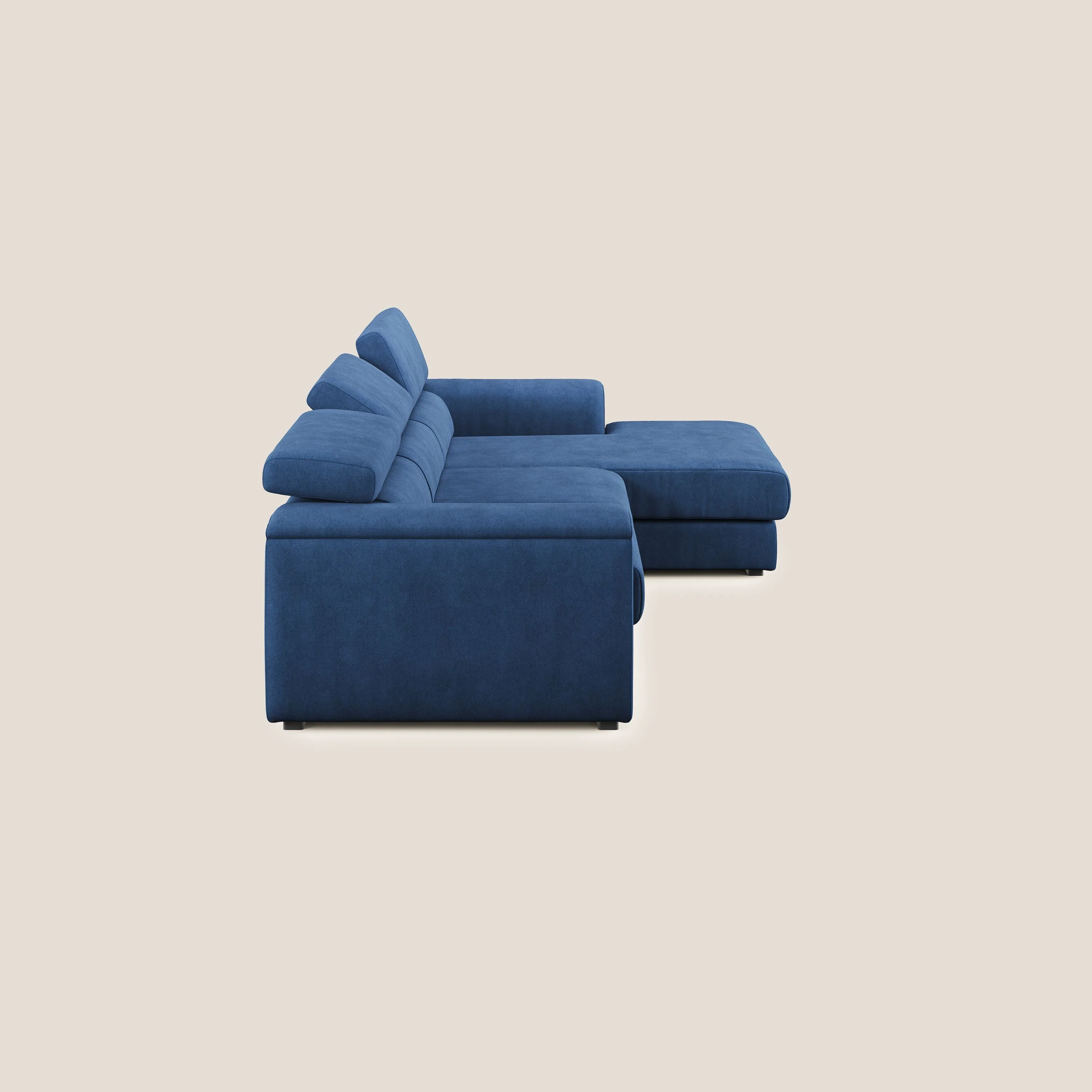 Zeno canapé d'angle et pouf extractible en tissu doux imperméable T02 bleu - Image 8
