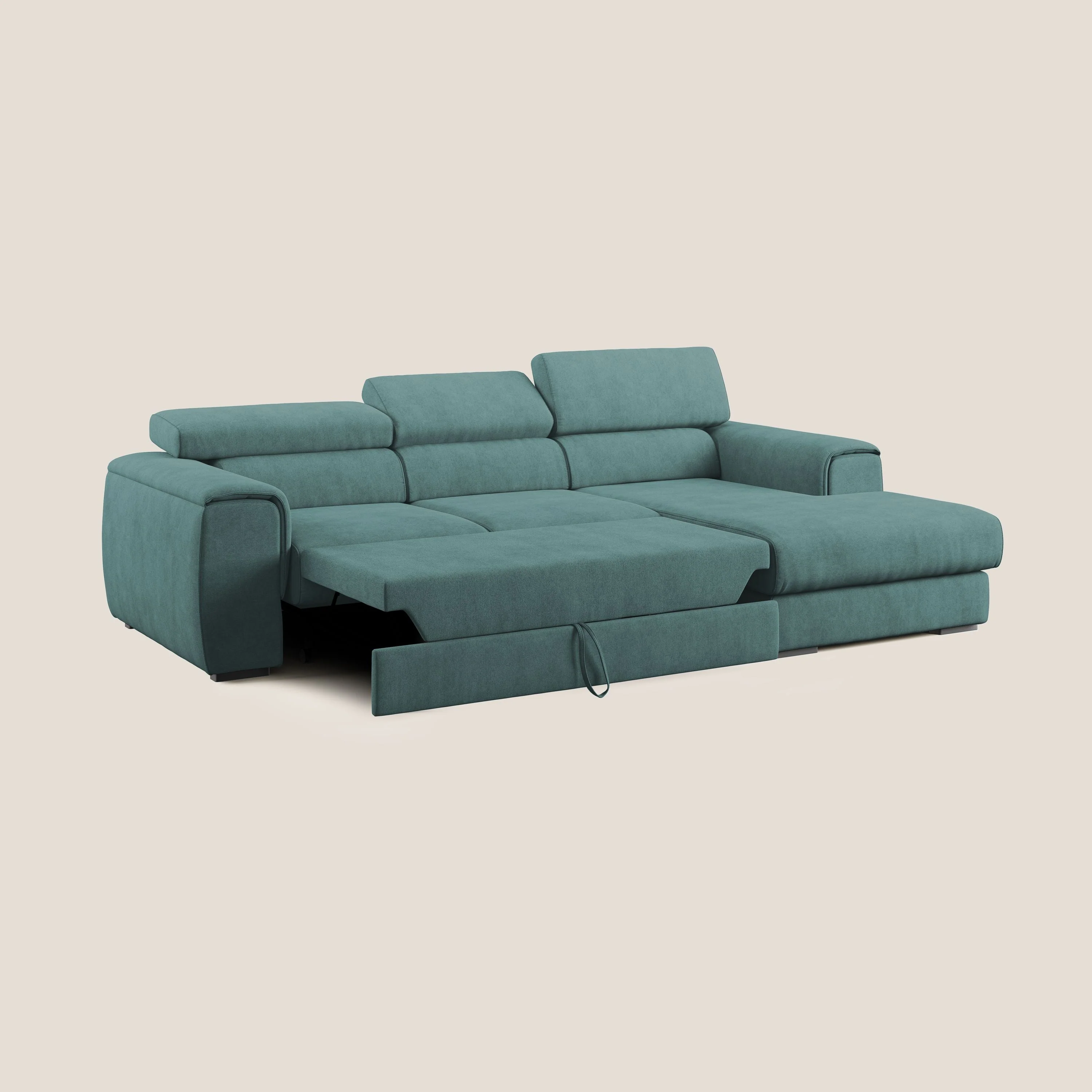 Zeno canapé d'angle et pouf extractible en tissu doux imperméable T02 bleu canard - Image 2