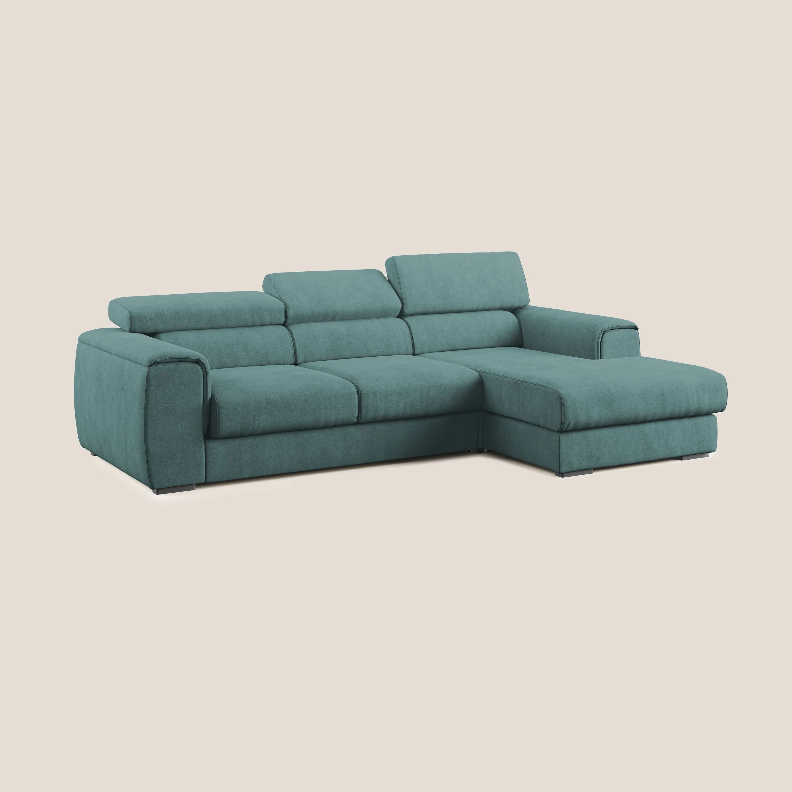 Zeno canapé d'angle et pouf extractible en tissu doux imperméable T02 bleu canard - Image 3
