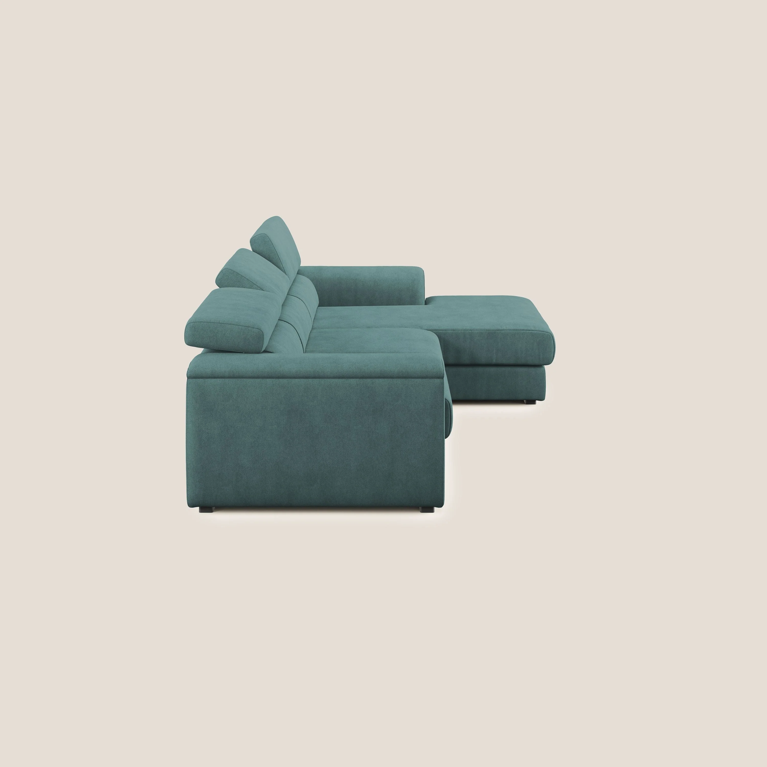 Zeno canapé d'angle et pouf extractible en tissu doux imperméable T02 bleu canard - Image 4