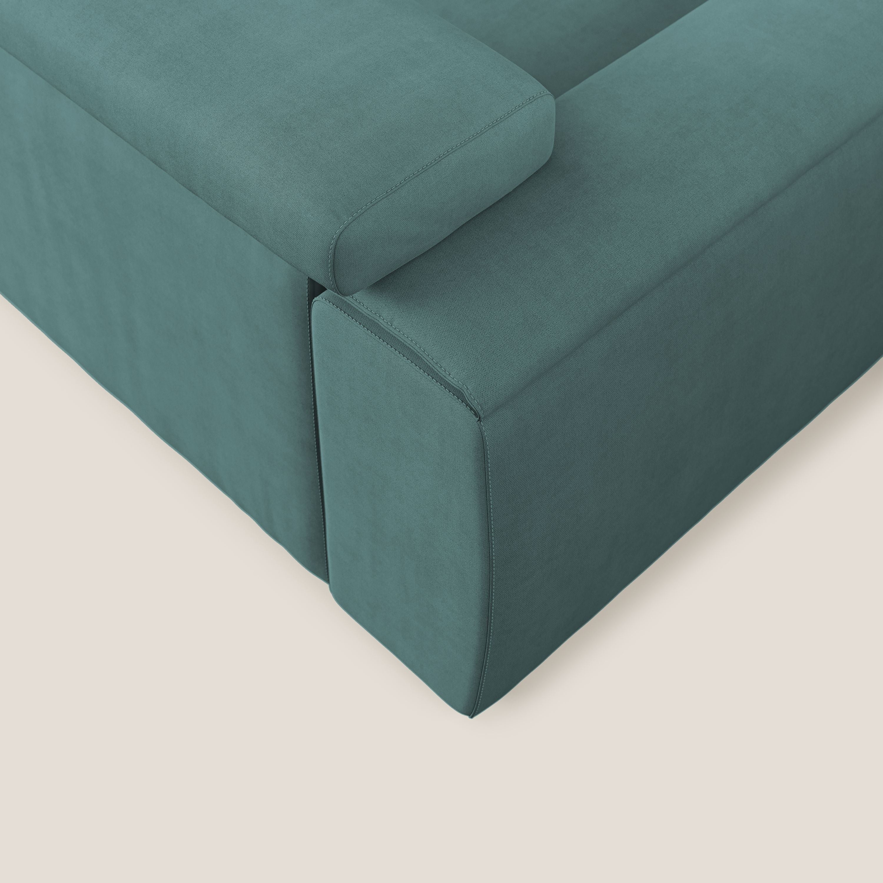 Zeno canapé d'angle et pouf extractible en tissu doux imperméable T02 bleu canard - Image 7