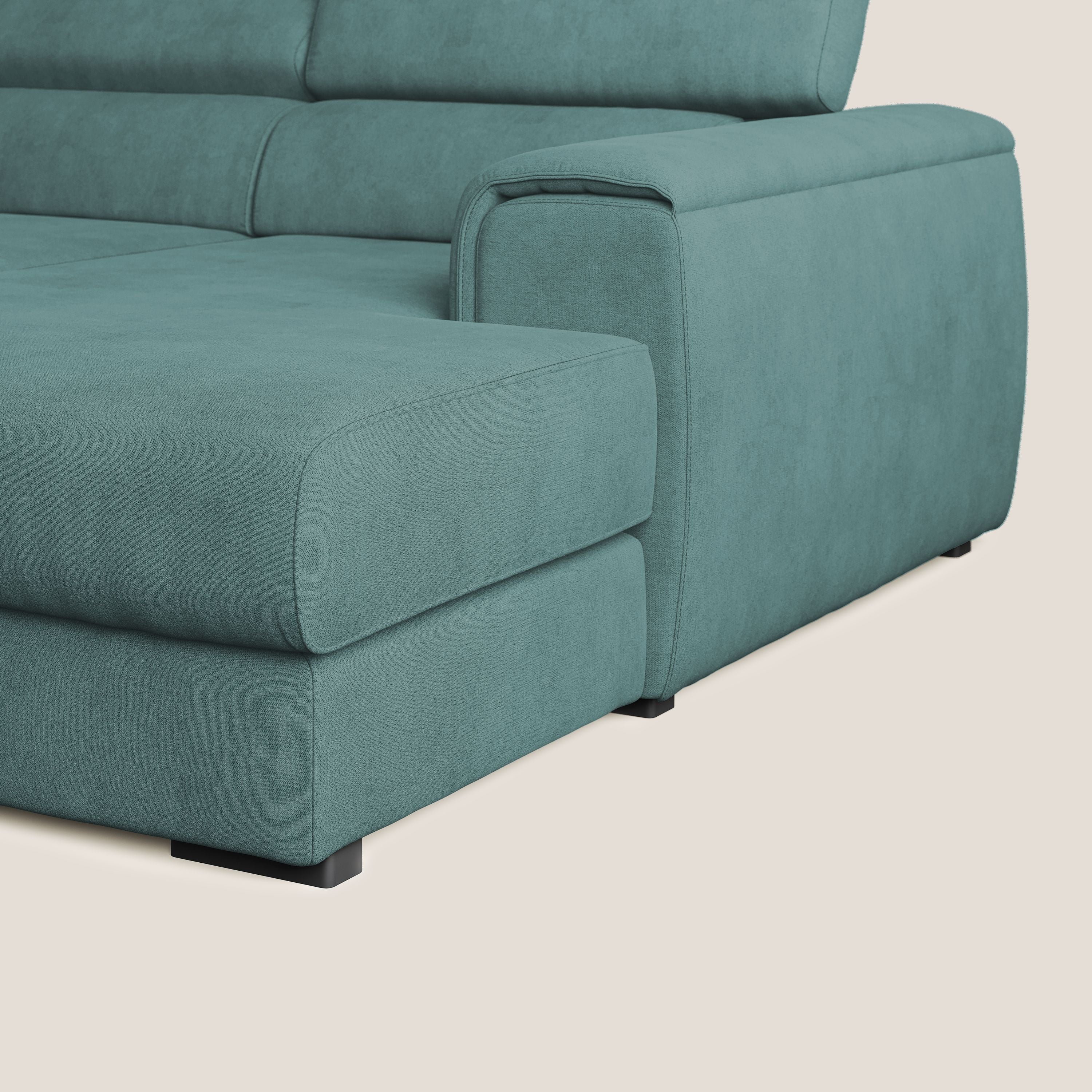 Zeno canapé d'angle et pouf extractible en tissu doux imperméable T02 bleu canard - Image 8