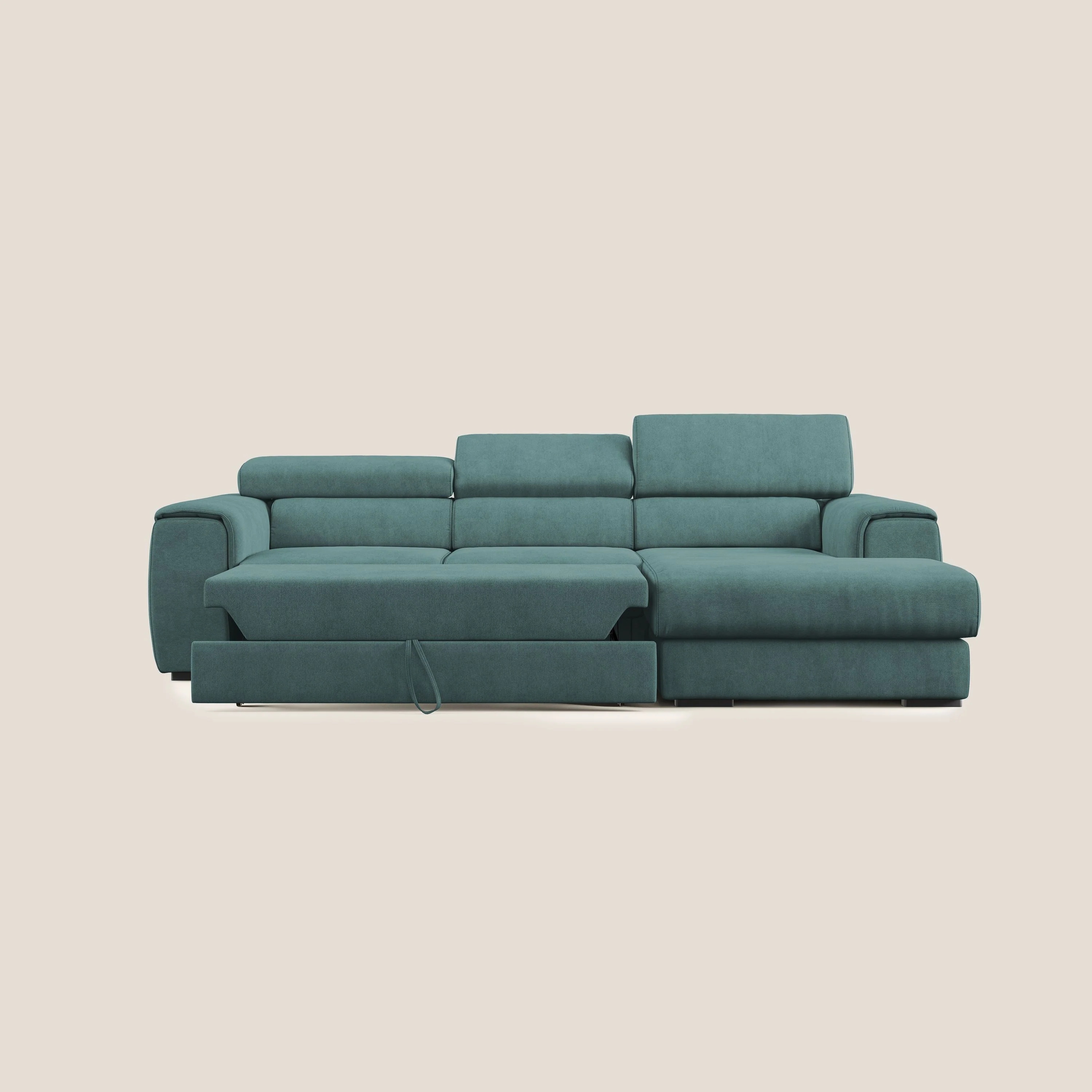 Zeno canapé d'angle et pouf extractible en tissu doux imperméable T02 bleu canard - Image 9