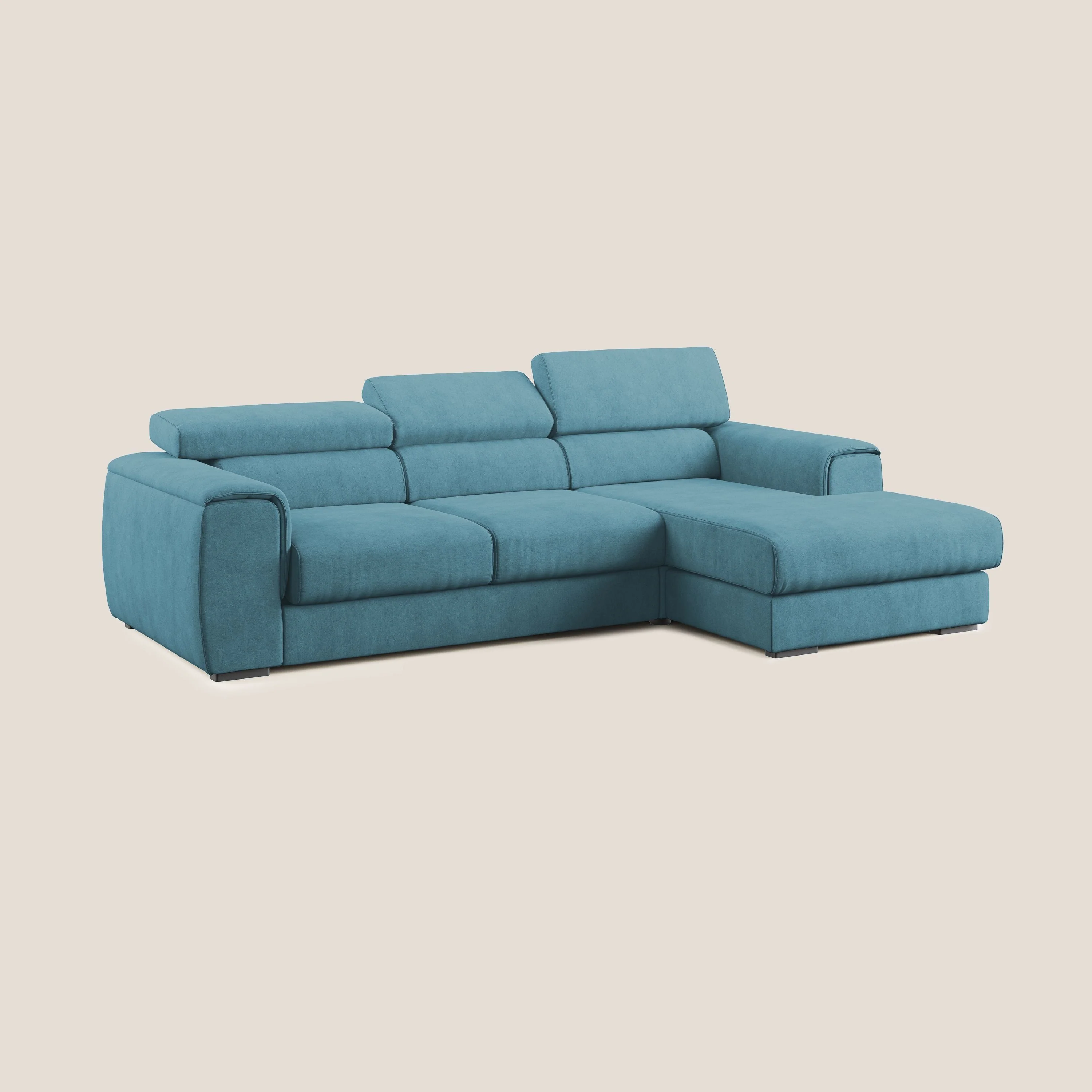 Zeno canapé d'angle et pouf extractible en tissu doux imperméable T02 bleu ciel - Image 3