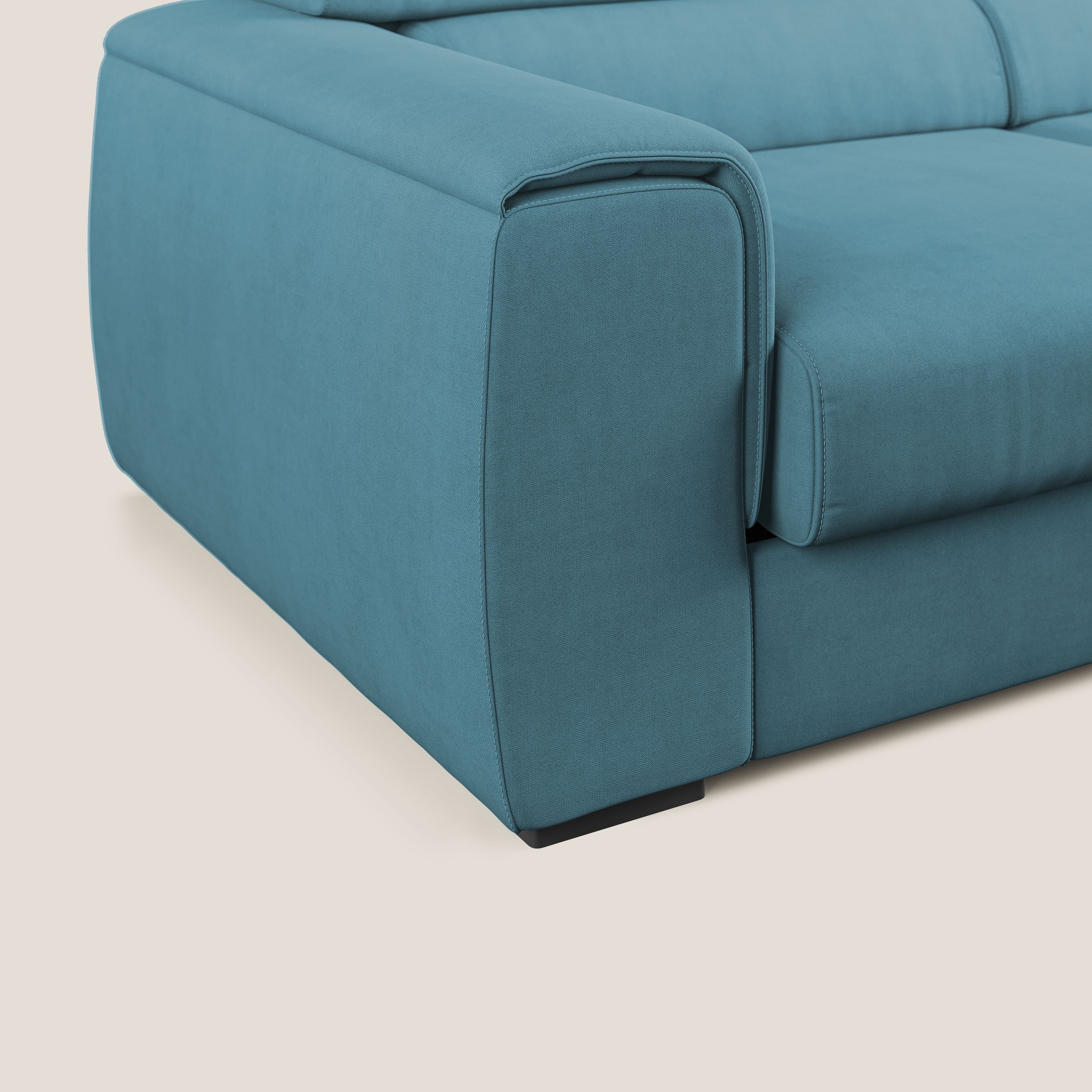 Zeno canapé d'angle et pouf extractible en tissu doux imperméable T02 bleu ciel - Image 6