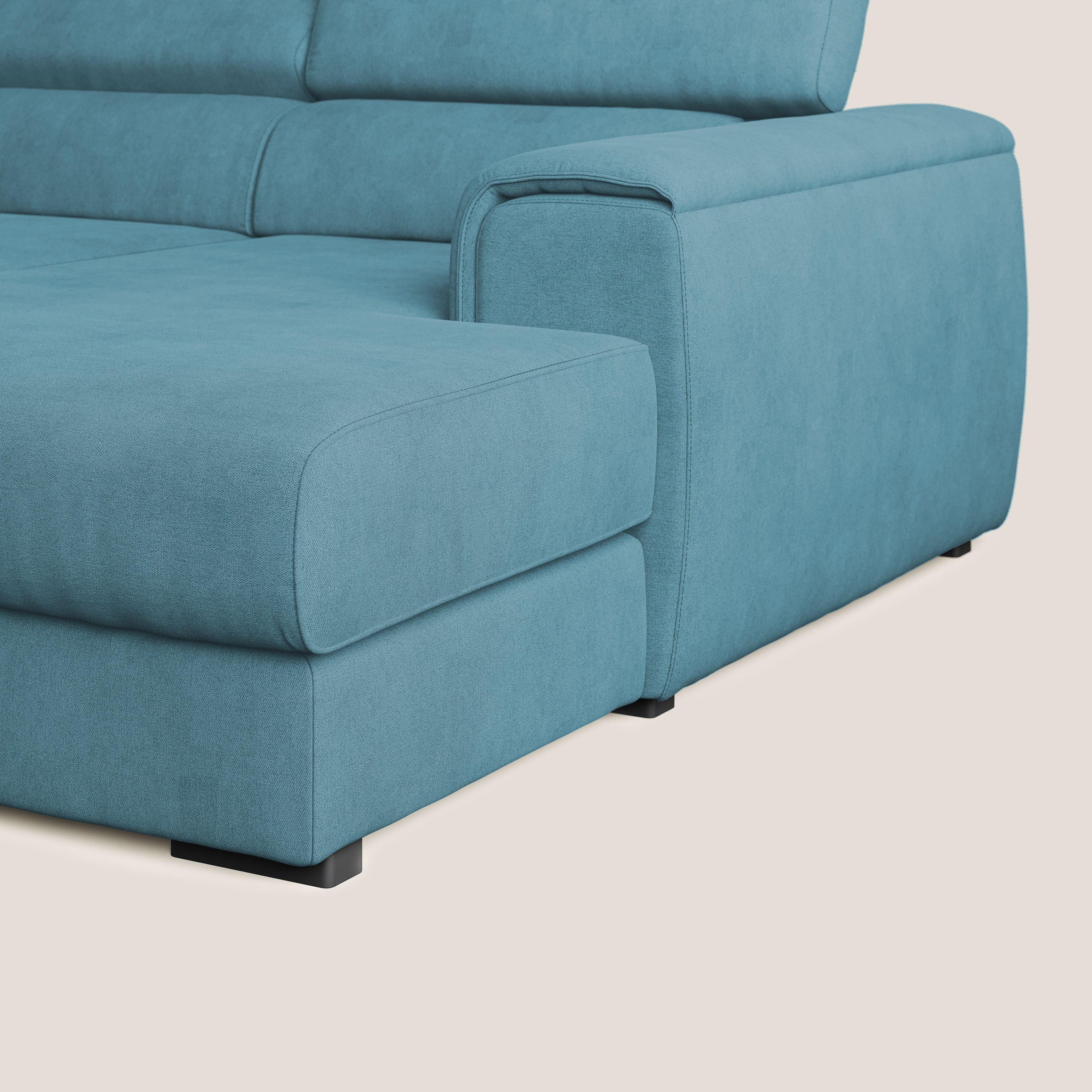 Zeno canapé d'angle et pouf extractible en tissu doux imperméable T02 bleu ciel - Image 8