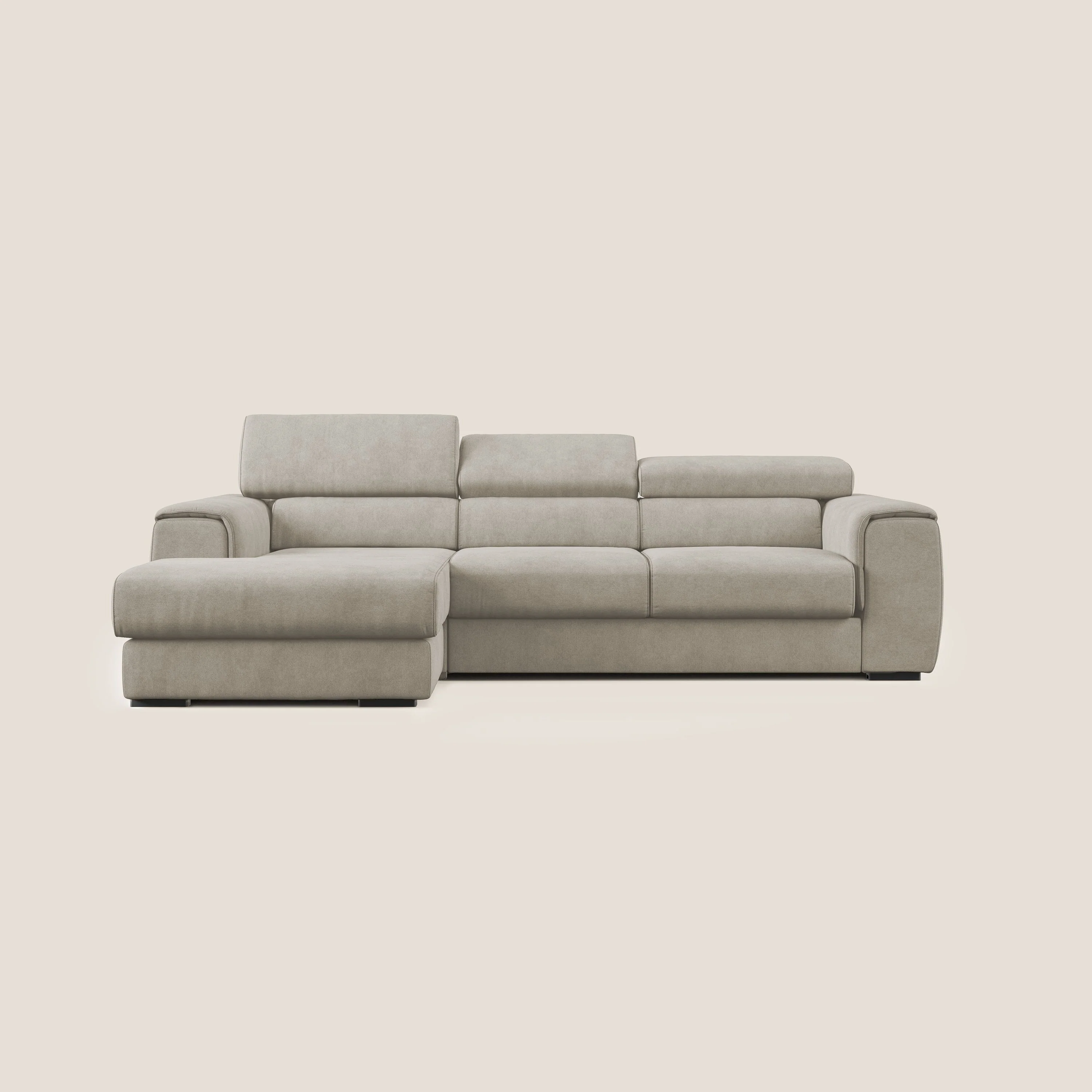 Zeno canapé d'angle et pouf extractible en tissu doux imperméable T02 crème - Image 10