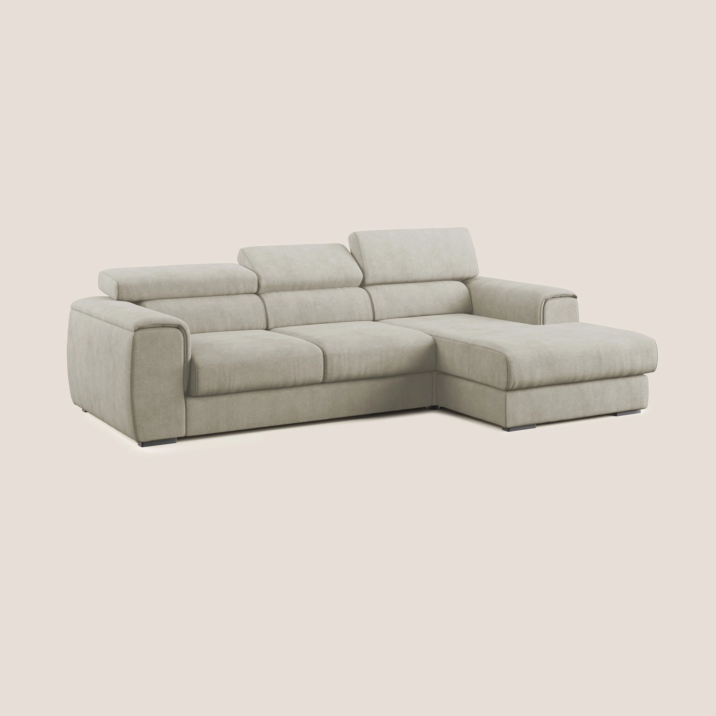Zeno canapé d'angle et pouf extractible en tissu doux imperméable T02 crème - Image 3