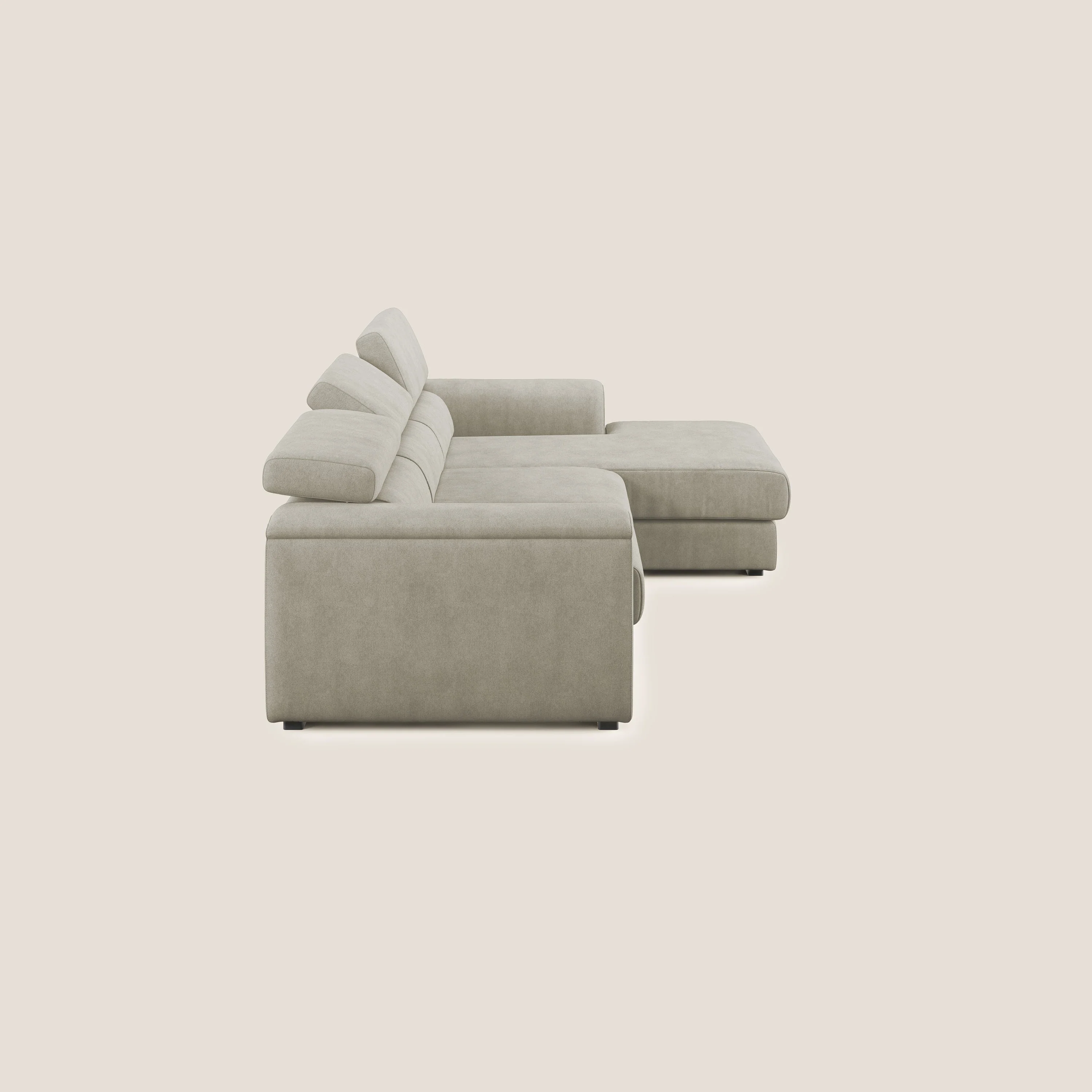 Zeno canapé d'angle et pouf extractible en tissu doux imperméable T02 crème - Image 4
