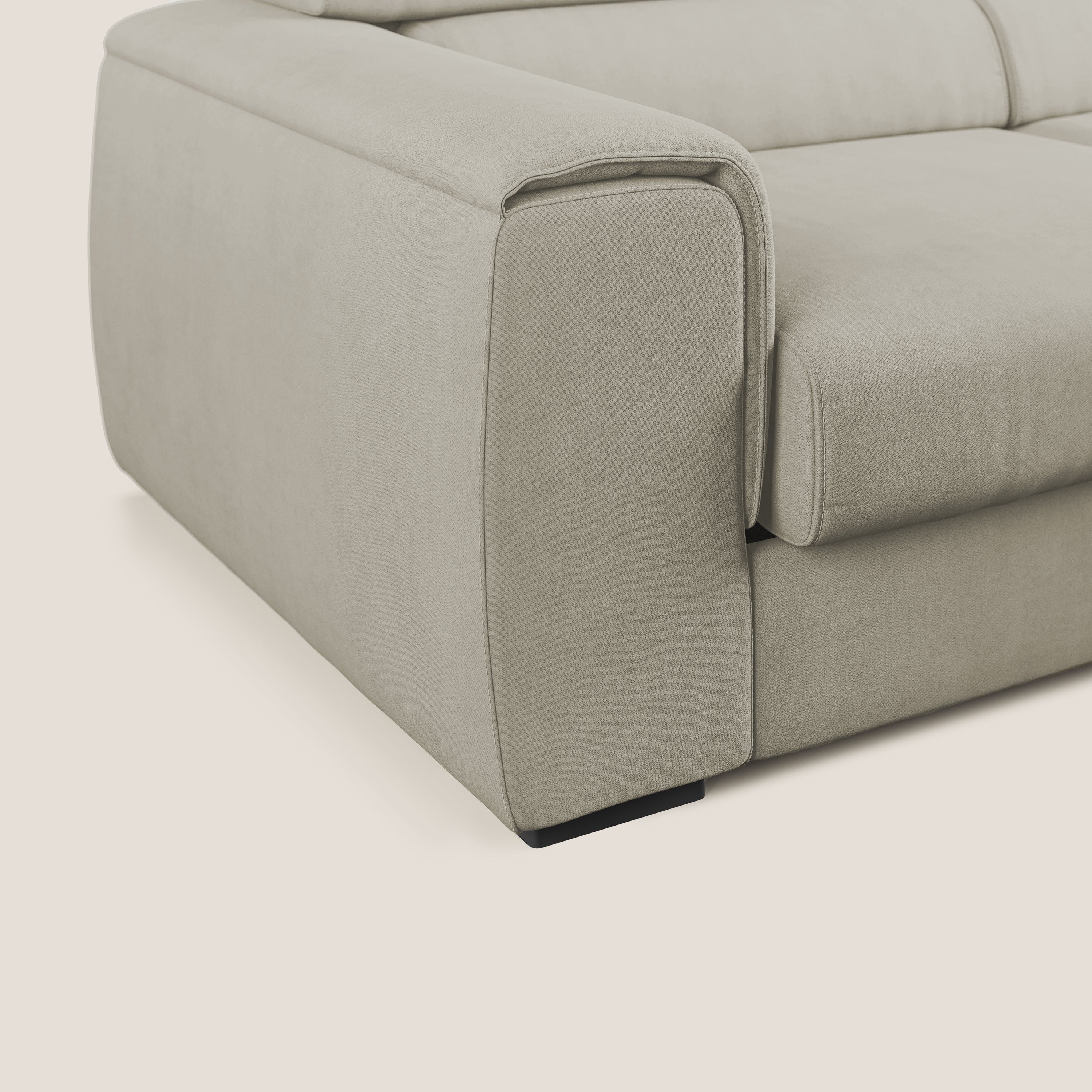 Zeno canapé d'angle et pouf extractible en tissu doux imperméable T02 crème - Image 6