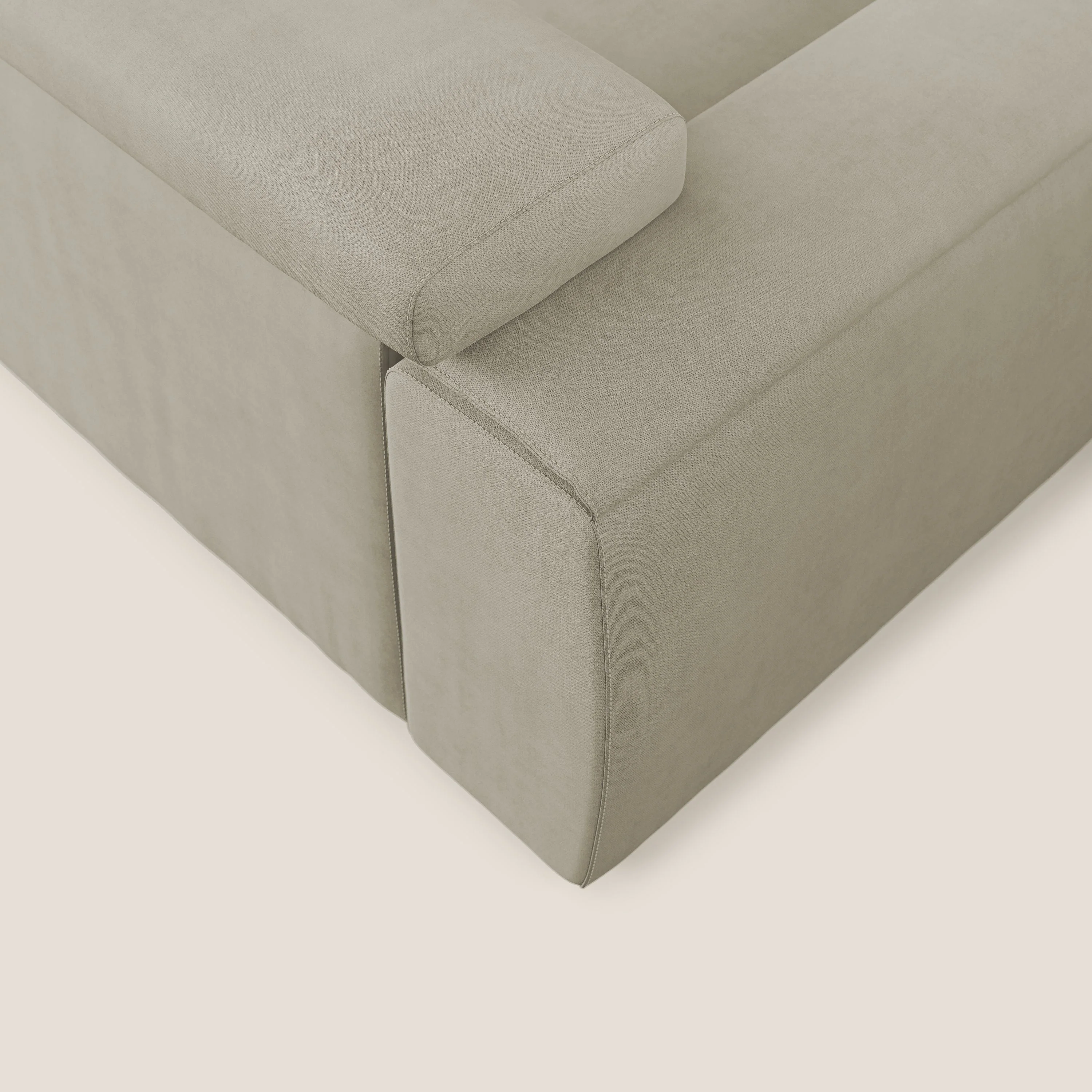 Zeno canapé d'angle et pouf extractible en tissu doux imperméable T02 crème - Image 7