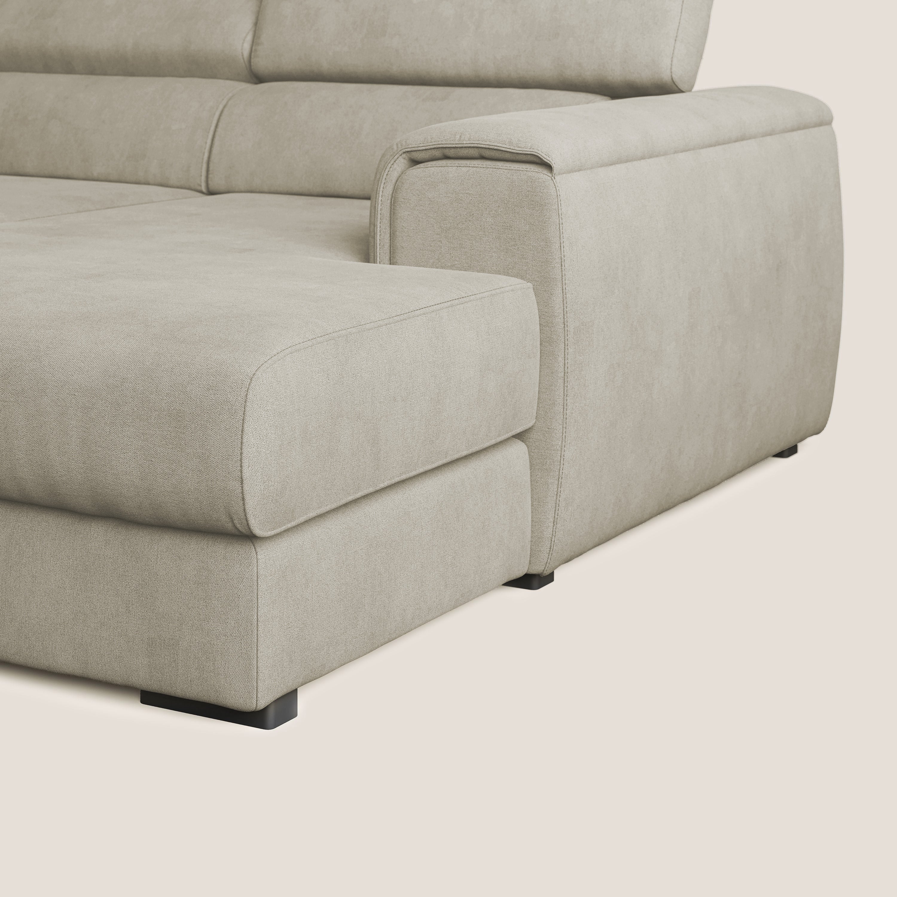 Zeno canapé d'angle et pouf extractible en tissu doux imperméable T02 crème - Image 8