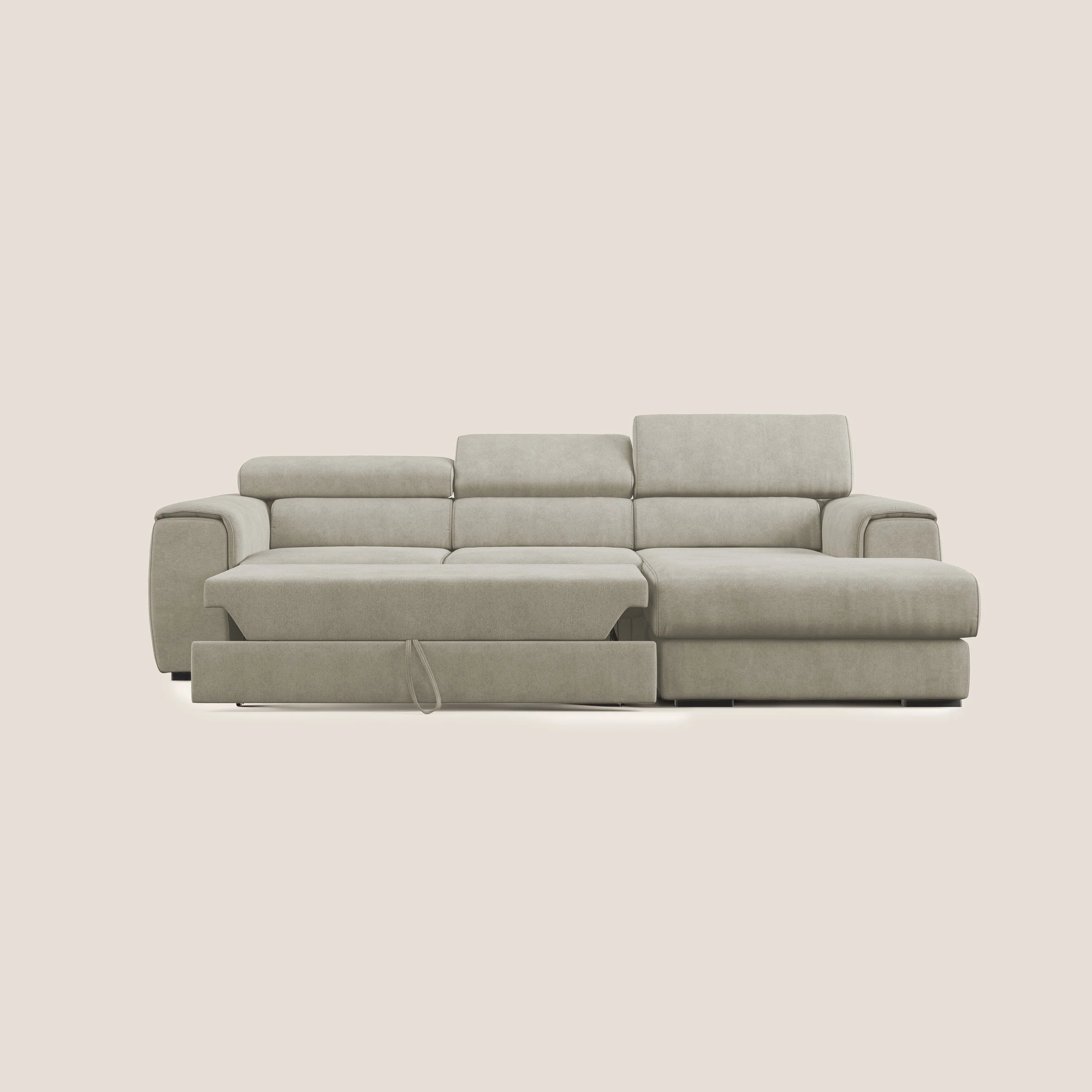 Zeno canapé d'angle et pouf extractible en tissu doux imperméable T02 crème - Image 9