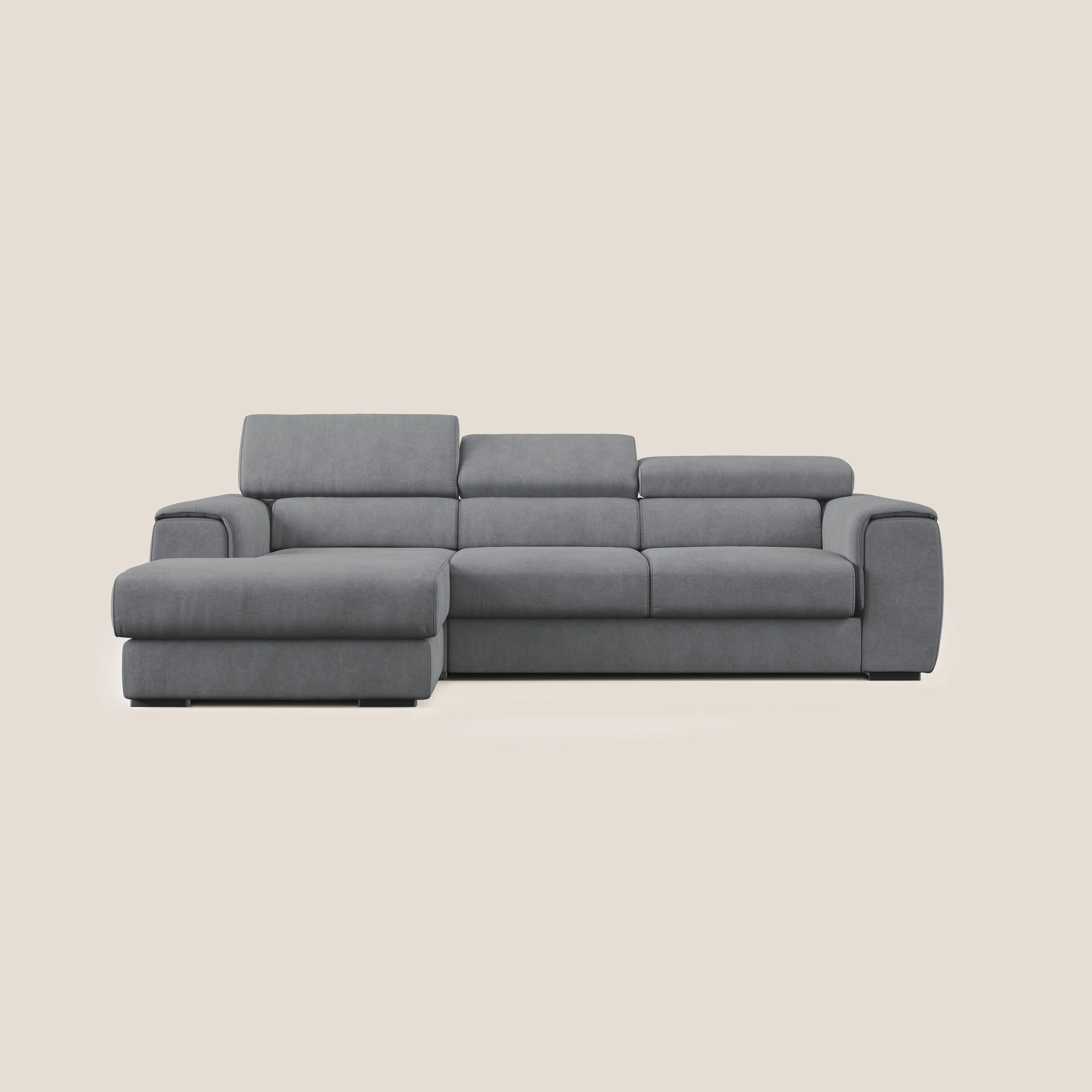Zeno canapé d'angle et pouf extractible en tissu doux imperméable T02 gris - Image 10