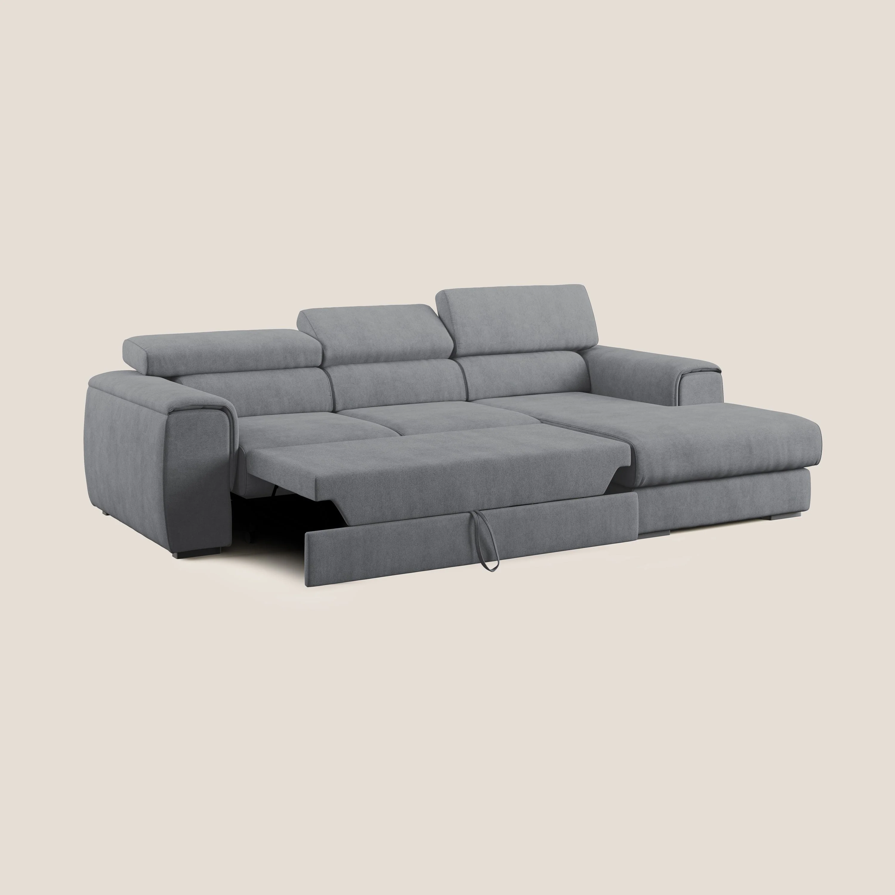 Zeno canapé d'angle et pouf extractible en tissu doux imperméable T02 gris - Image 2