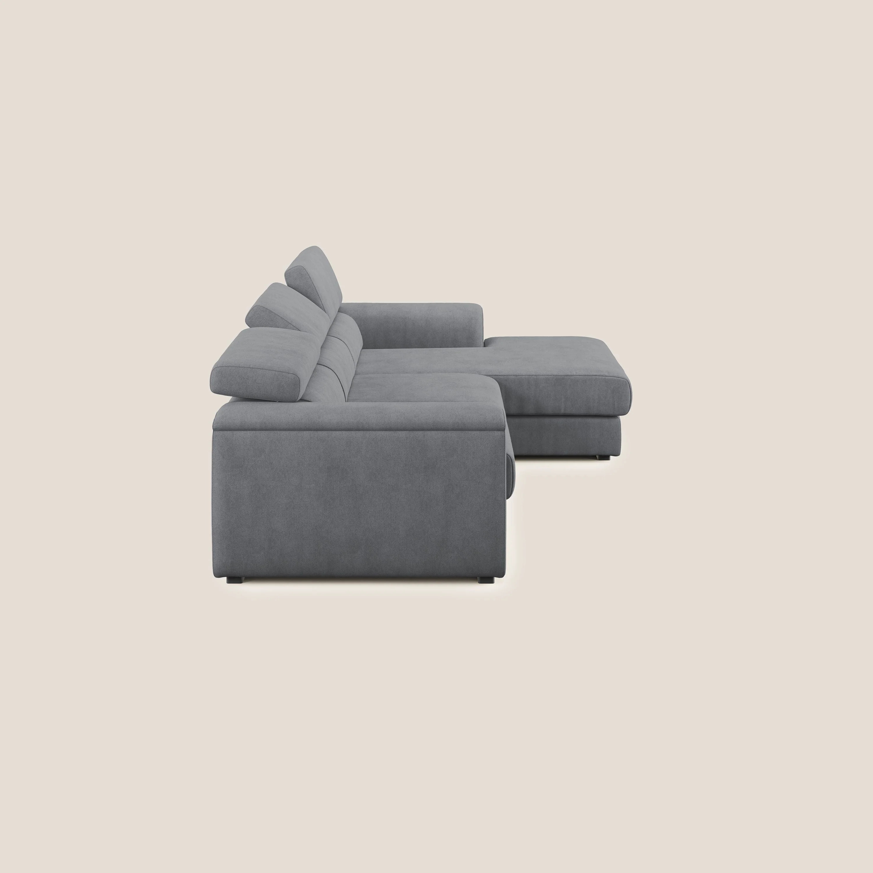 Zeno canapé d'angle et pouf extractible en tissu doux imperméable T02 gris - Image 4