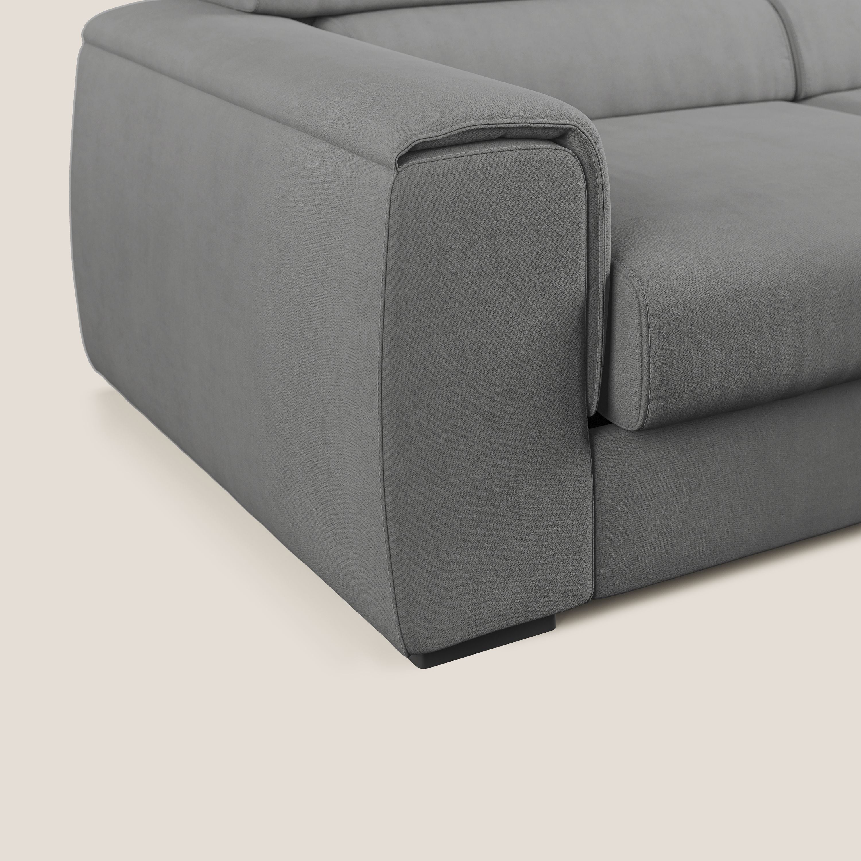 Zeno canapé d'angle et pouf extractible en tissu doux imperméable T02 gris - Image 6