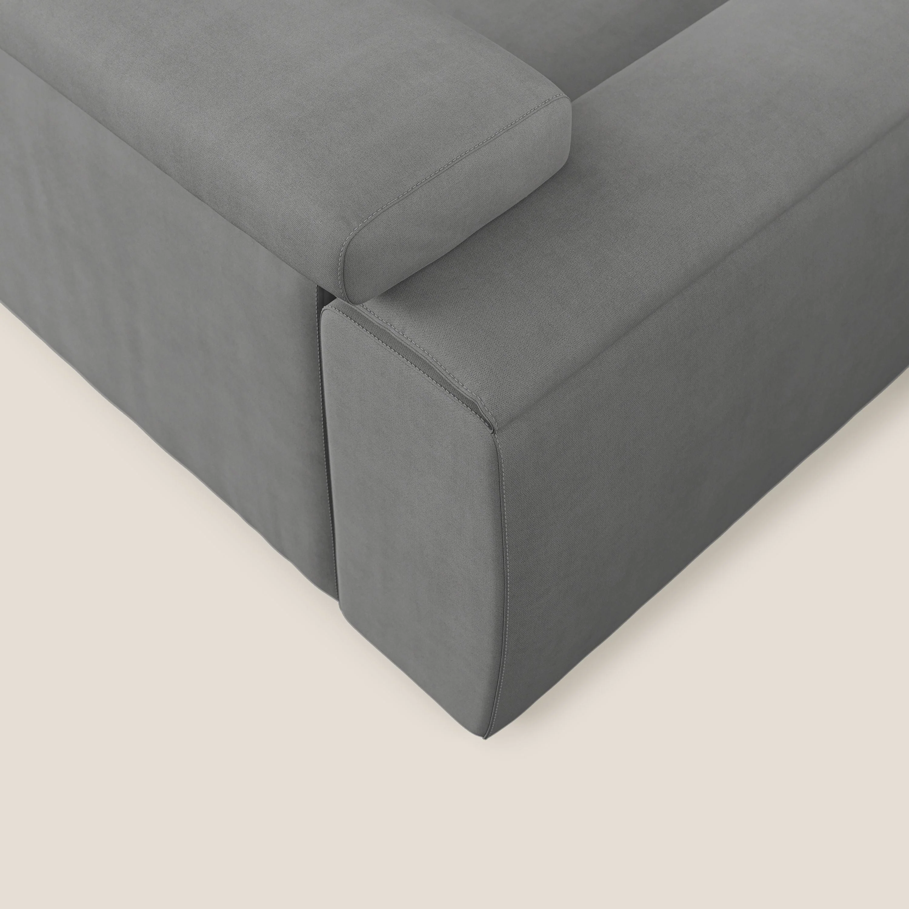 Zeno canapé d'angle et pouf extractible en tissu doux imperméable T02 gris - Image 7