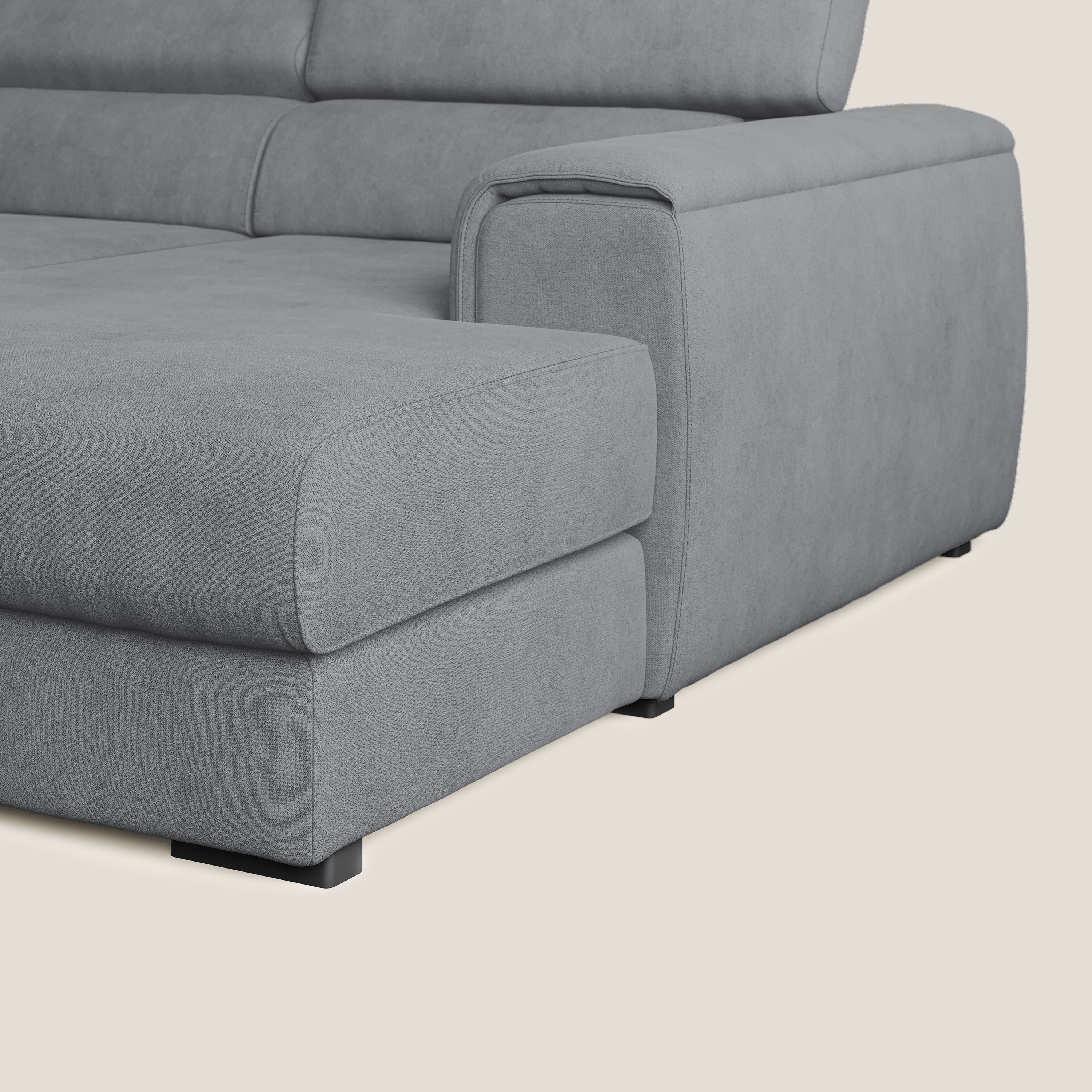 Zeno canapé d'angle et pouf extractible en tissu doux imperméable T02 gris - Image 8