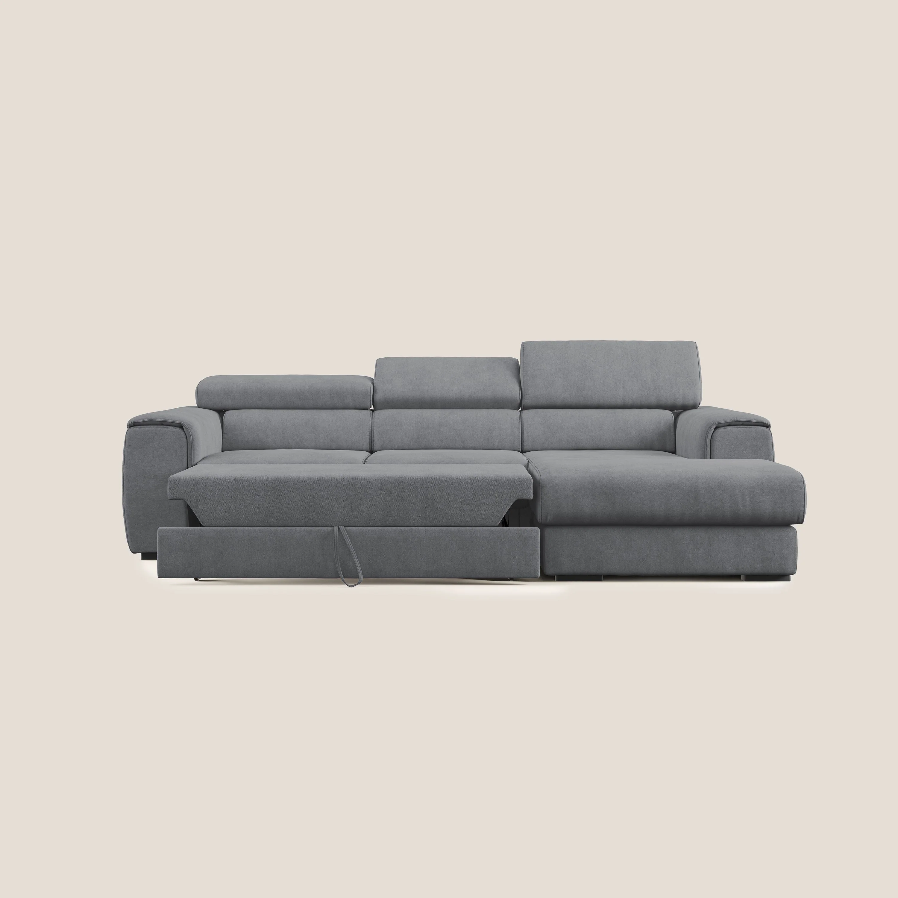 Zeno canapé d'angle et pouf extractible en tissu doux imperméable T02 gris - Image 9