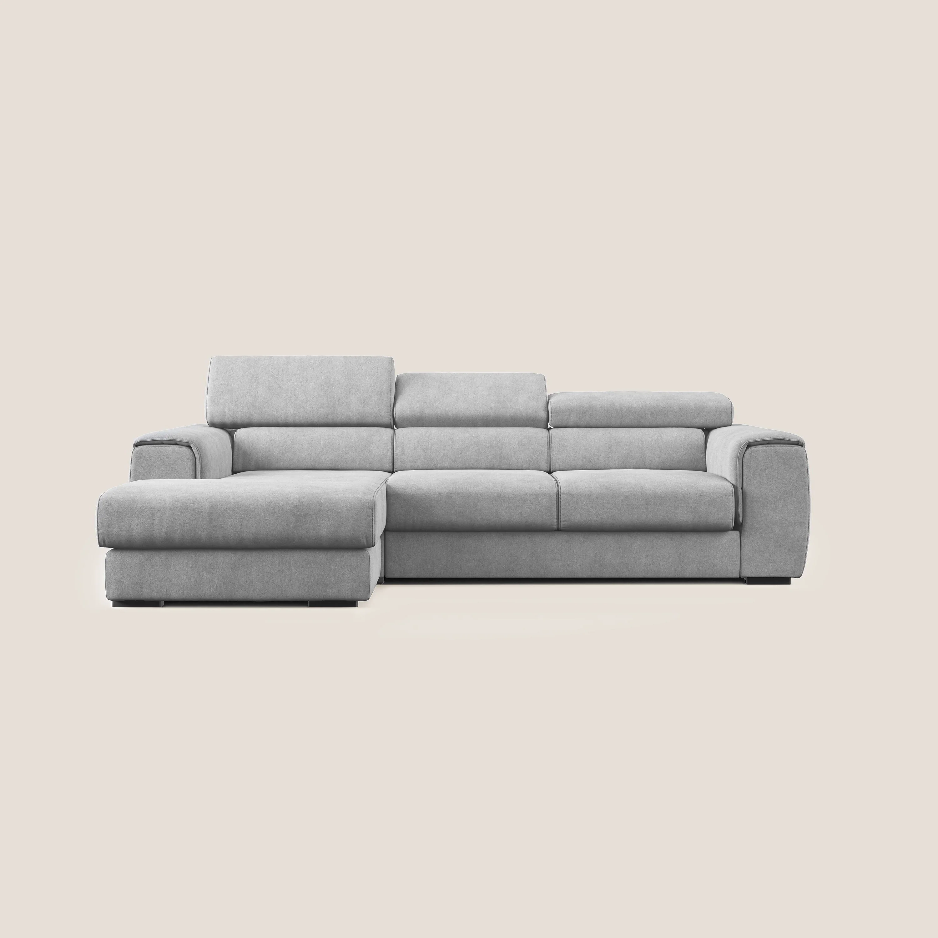 Zeno canapé d'angle et pouf extractible en tissu doux imperméable T02 gris clair - Image 10