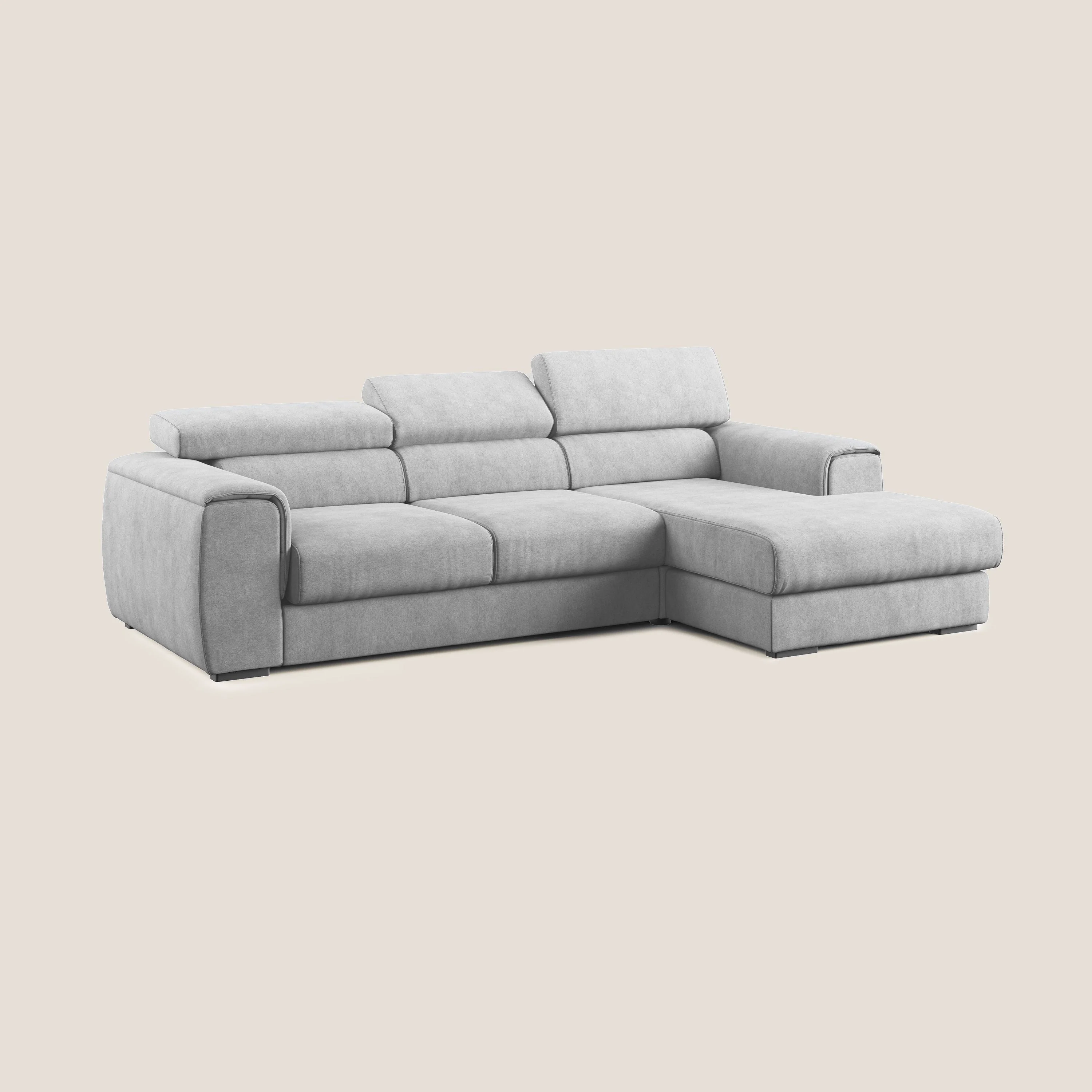 Zeno canapé d'angle et pouf extractible en tissu doux imperméable T02 gris clair - Image 3