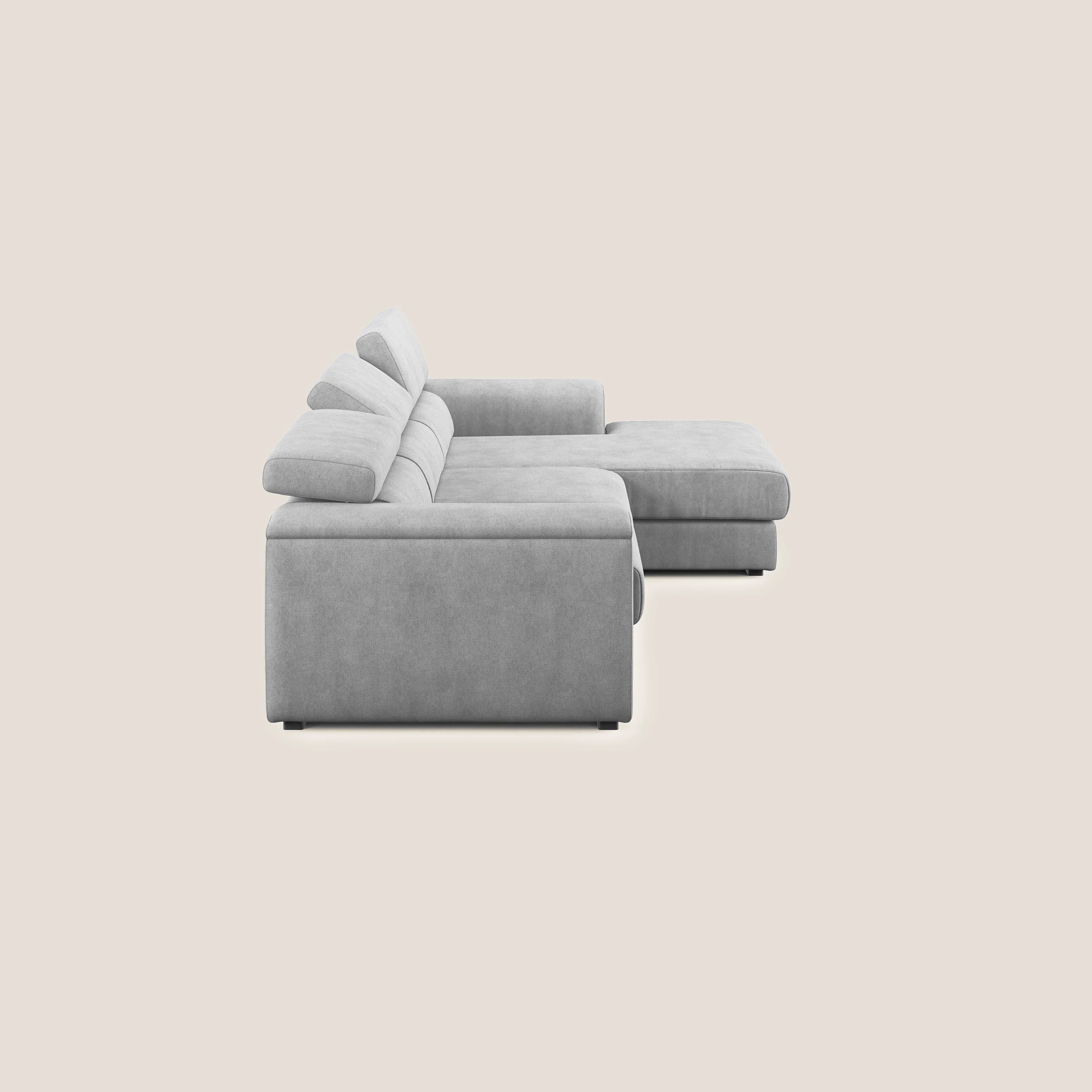Zeno canapé d'angle et pouf extractible en tissu doux imperméable T02 gris clair - Image 4