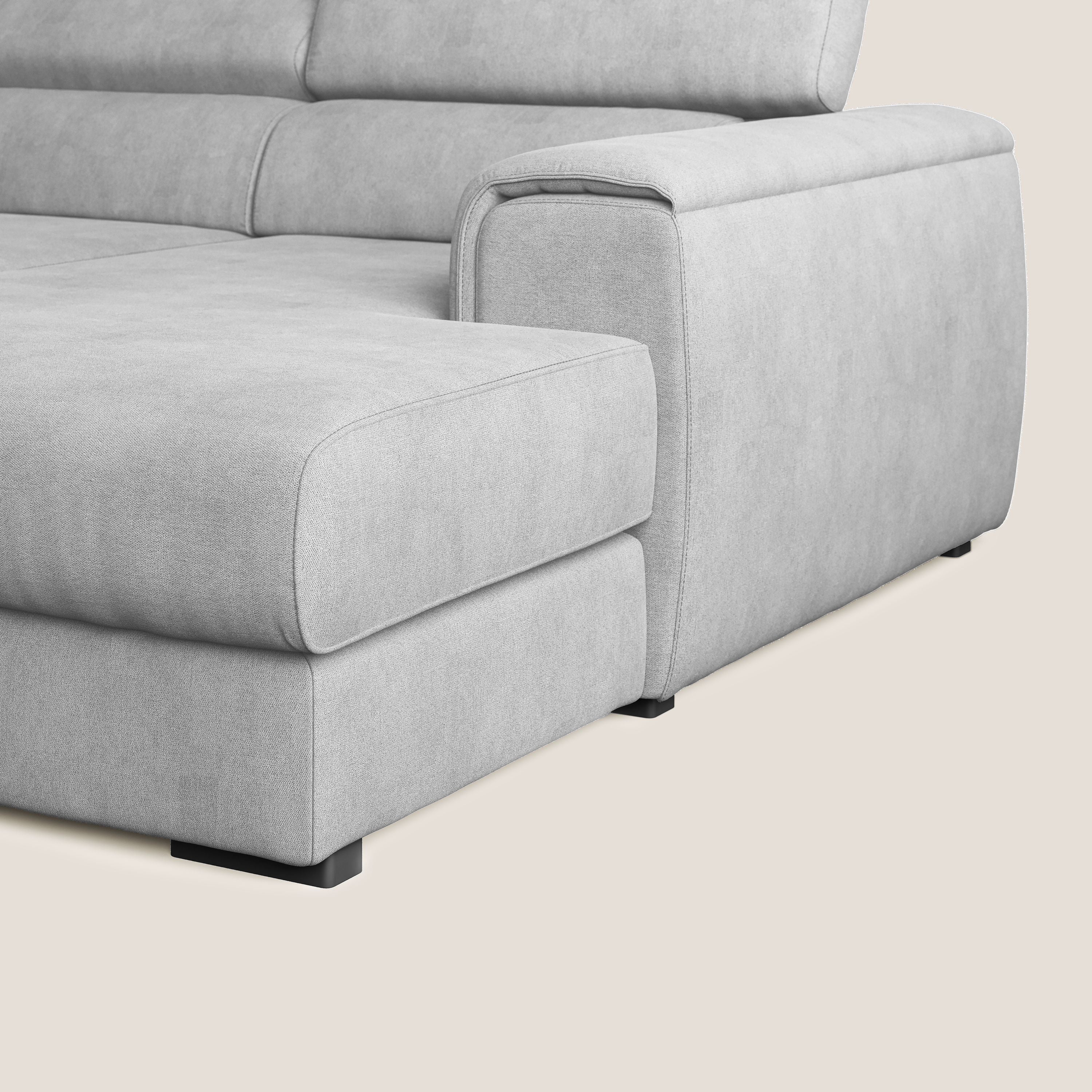 Zeno canapé d'angle et pouf extractible en tissu doux imperméable T02 gris clair - Image 8
