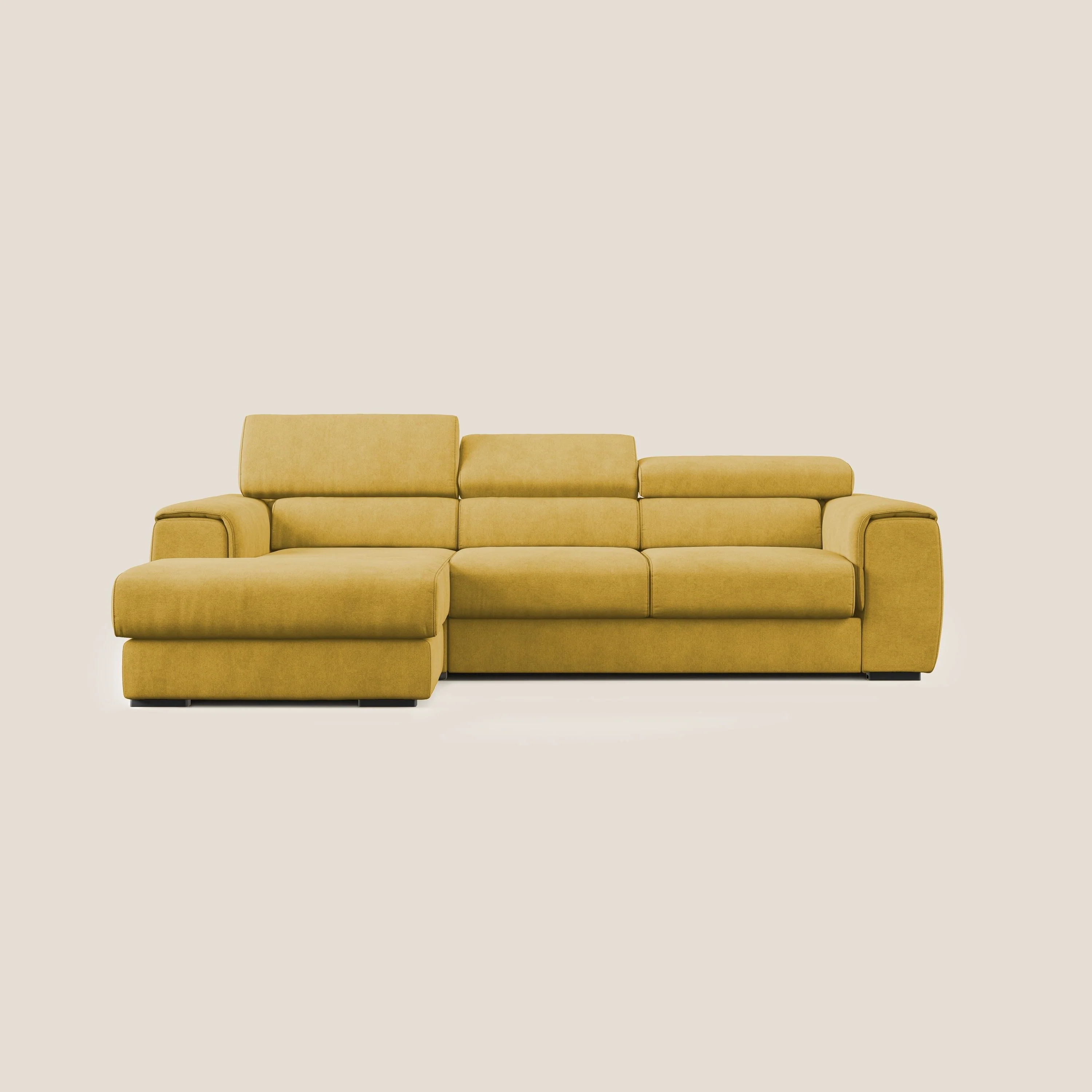 Zeno canapé d'angle et pouf extractible en tissu doux imperméable T02 jaune - Image 10