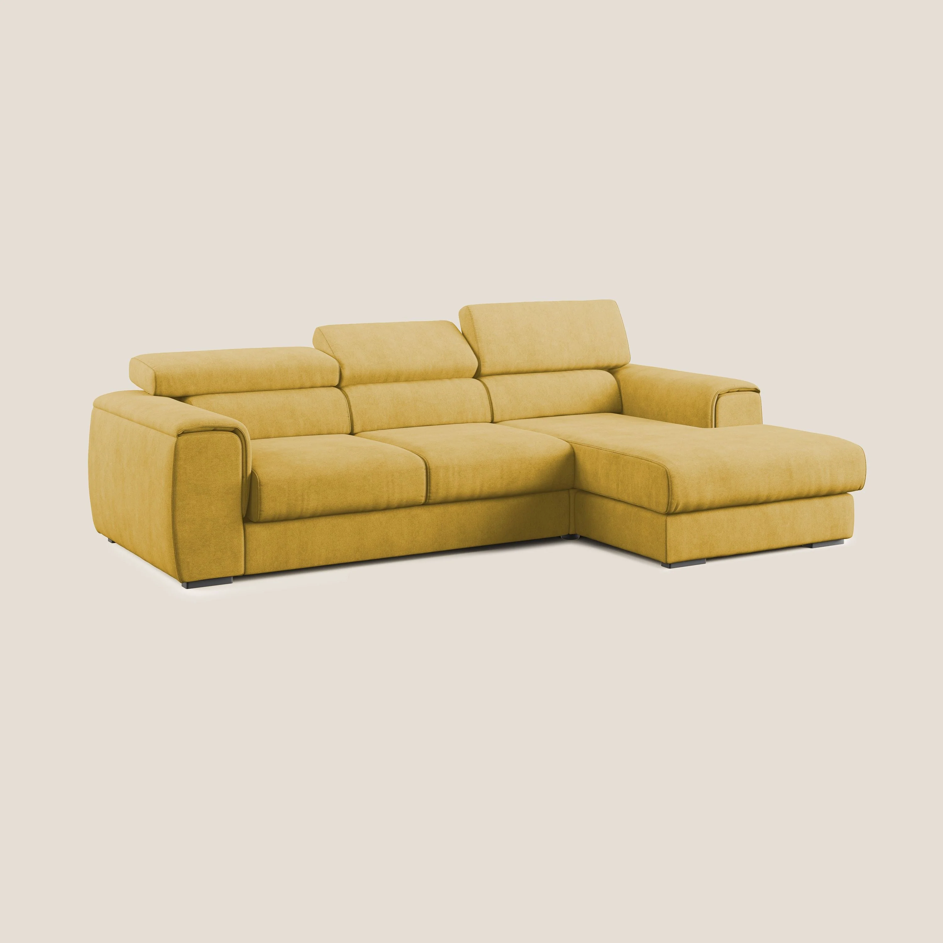 Zeno canapé d'angle et pouf extractible en tissu doux imperméable T02 jaune - Image 3