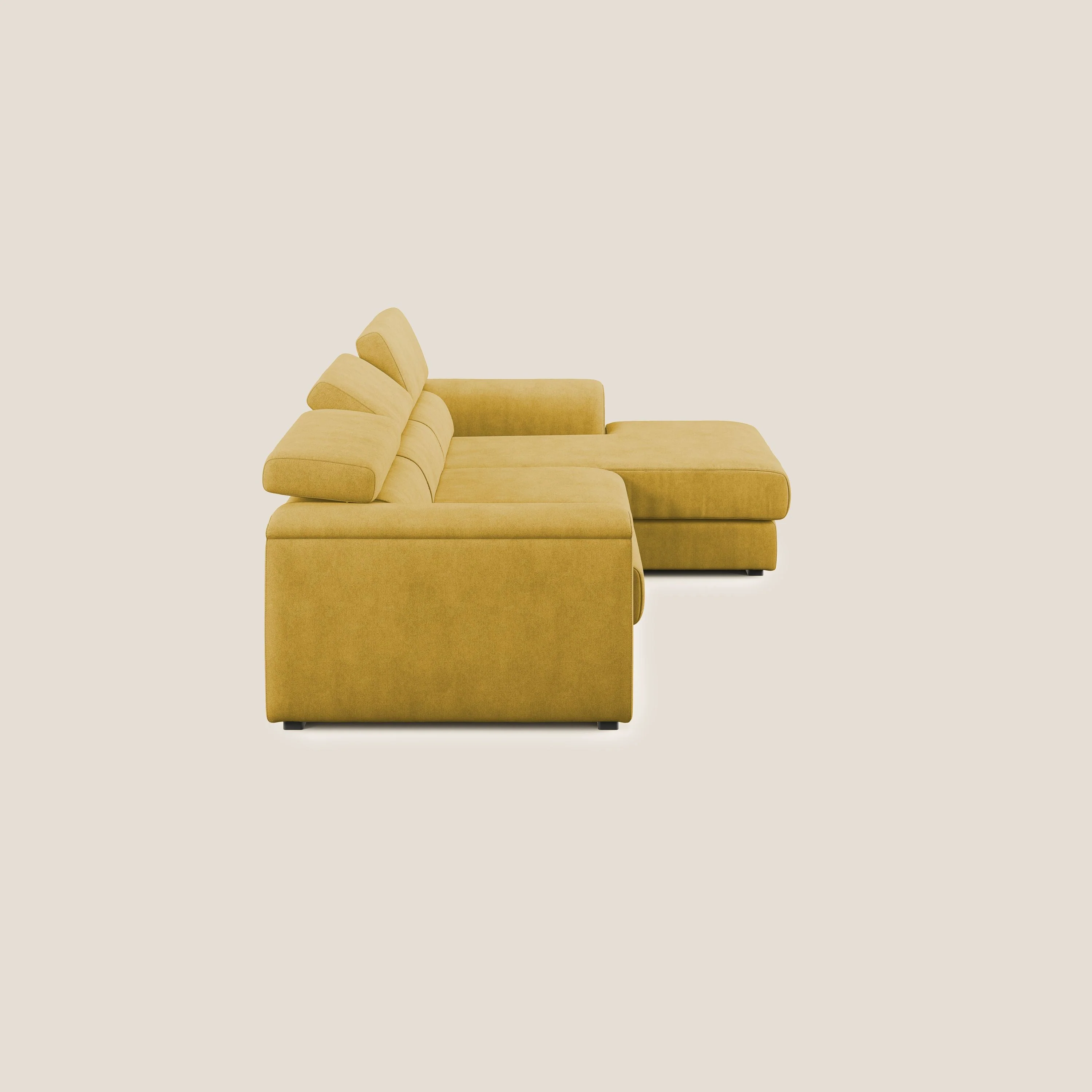 Zeno canapé d'angle et pouf extractible en tissu doux imperméable T02 jaune - Image 4