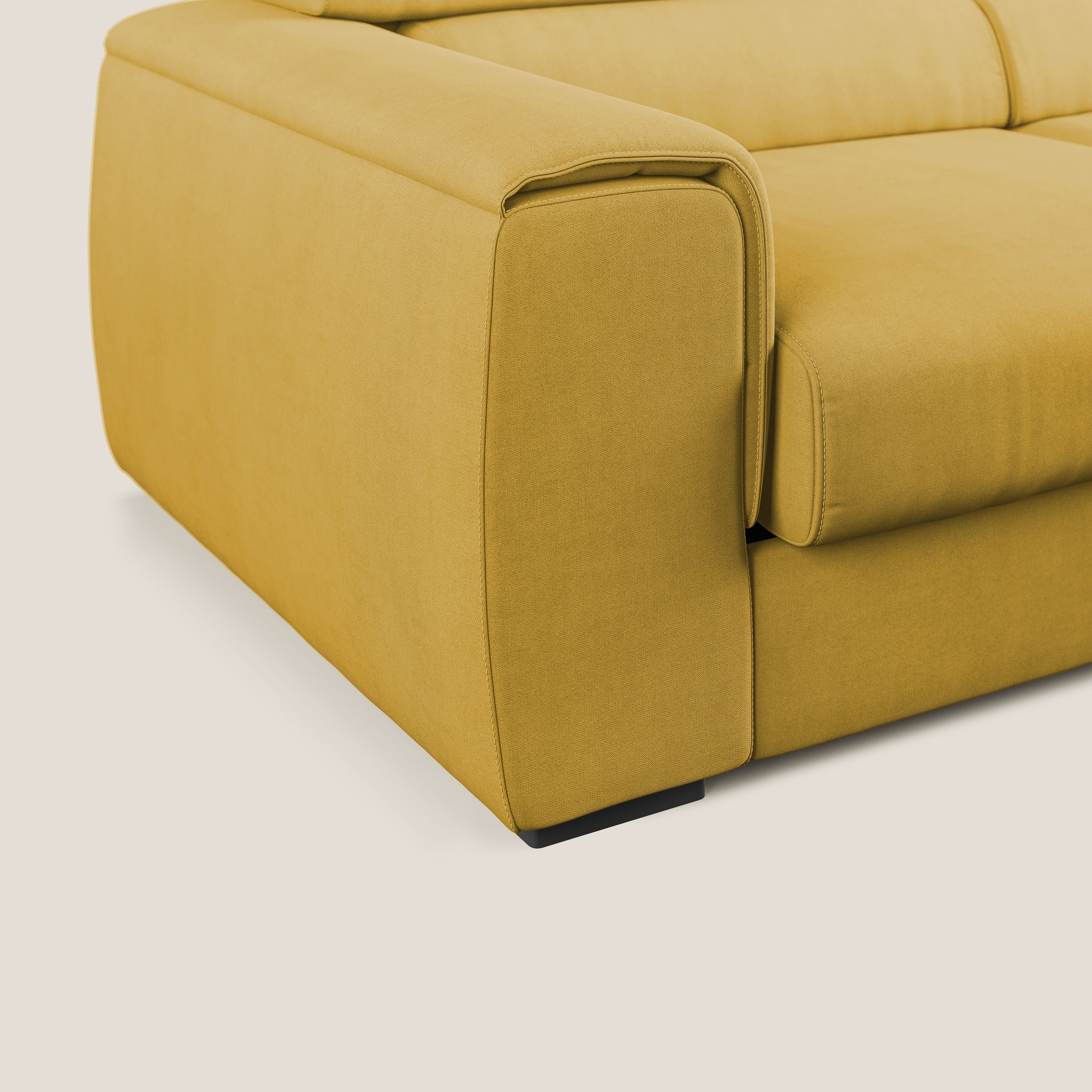 Zeno canapé d'angle et pouf extractible en tissu doux imperméable T02 jaune - Image 6
