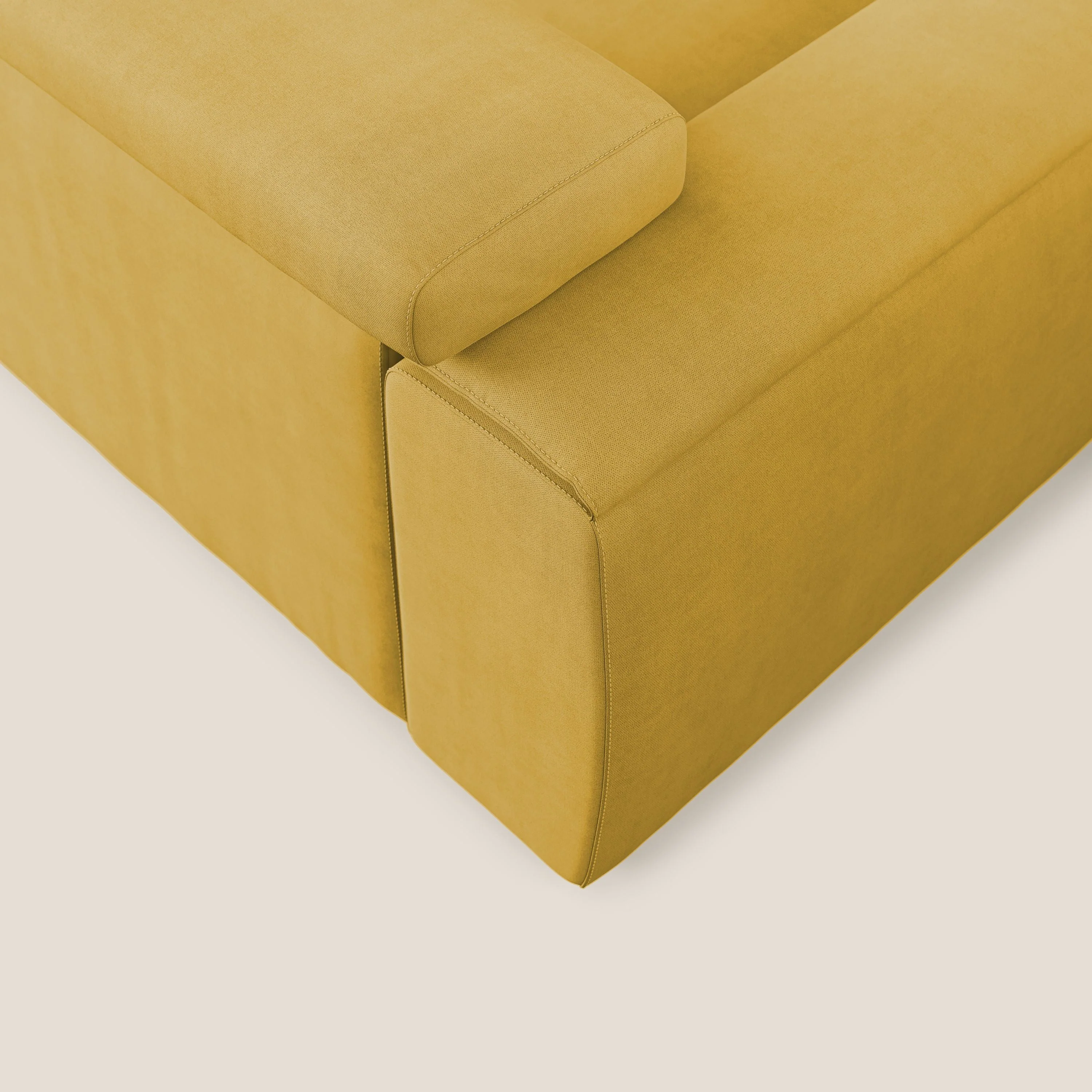 Zeno canapé d'angle et pouf extractible en tissu doux imperméable T02 jaune - Image 7