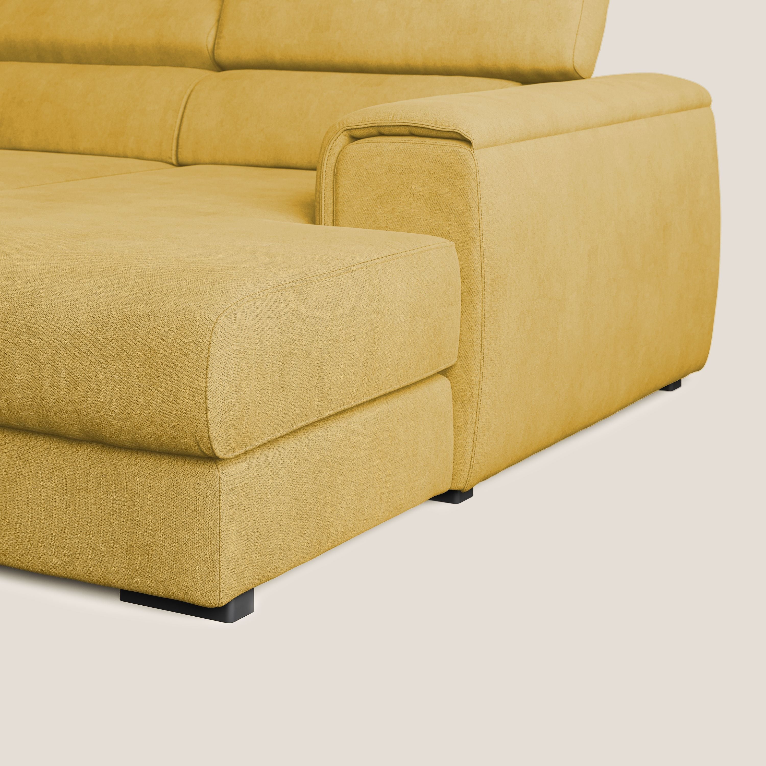 Zeno canapé d'angle et pouf extractible en tissu doux imperméable T02 jaune - Image 8