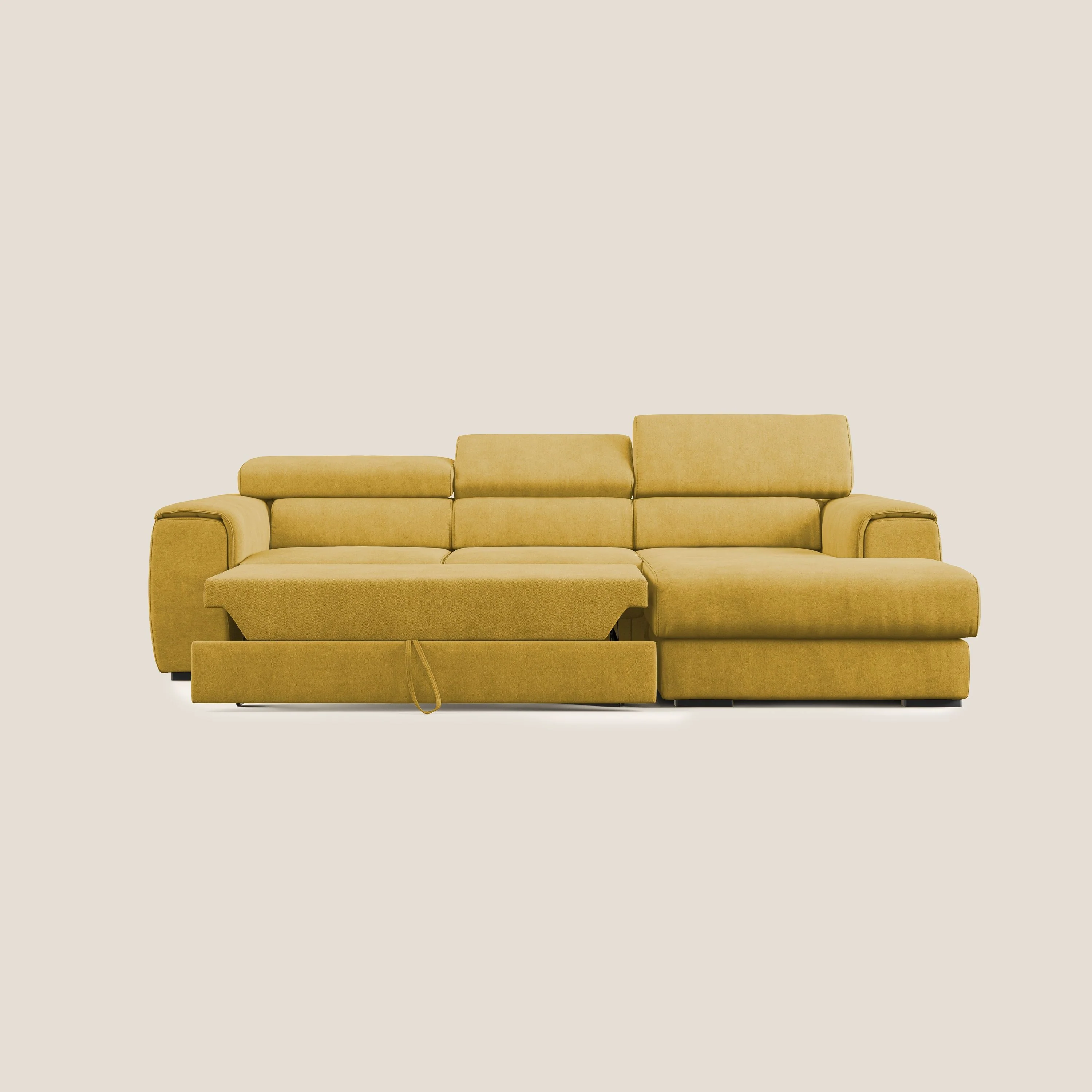 Zeno canapé d'angle et pouf extractible en tissu doux imperméable T02 jaune - Image 9