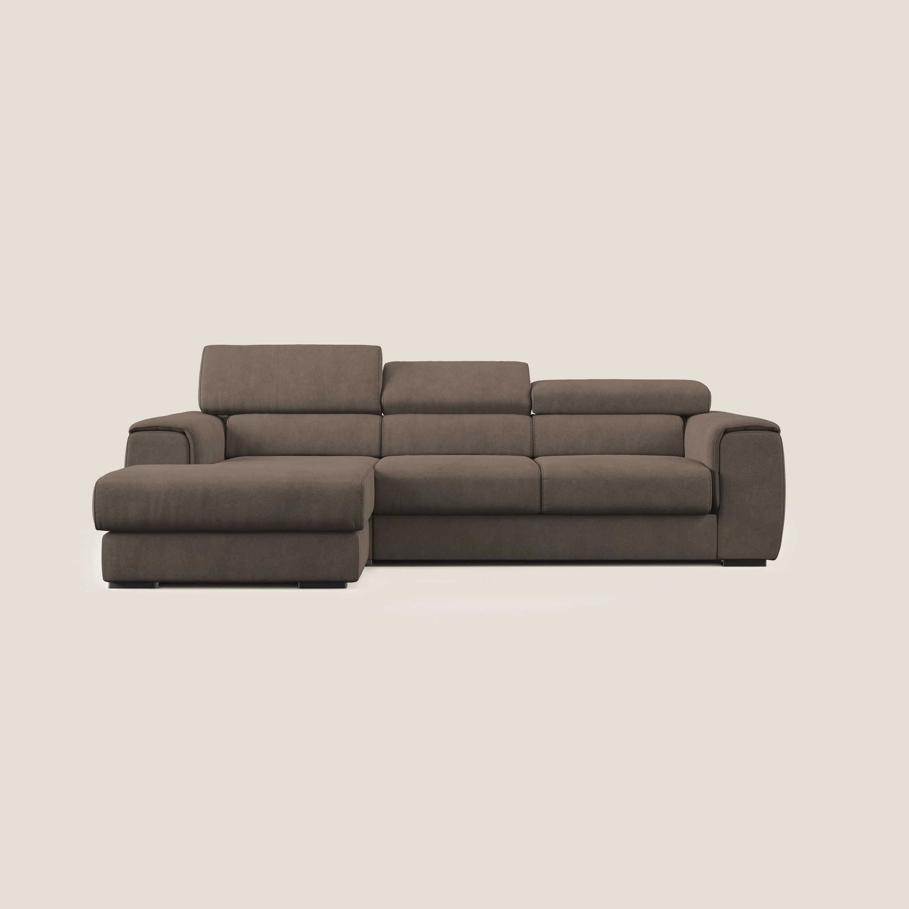 Zeno canapé d'angle et pouf extractible en tissu doux imperméable T02 marron - Image 10