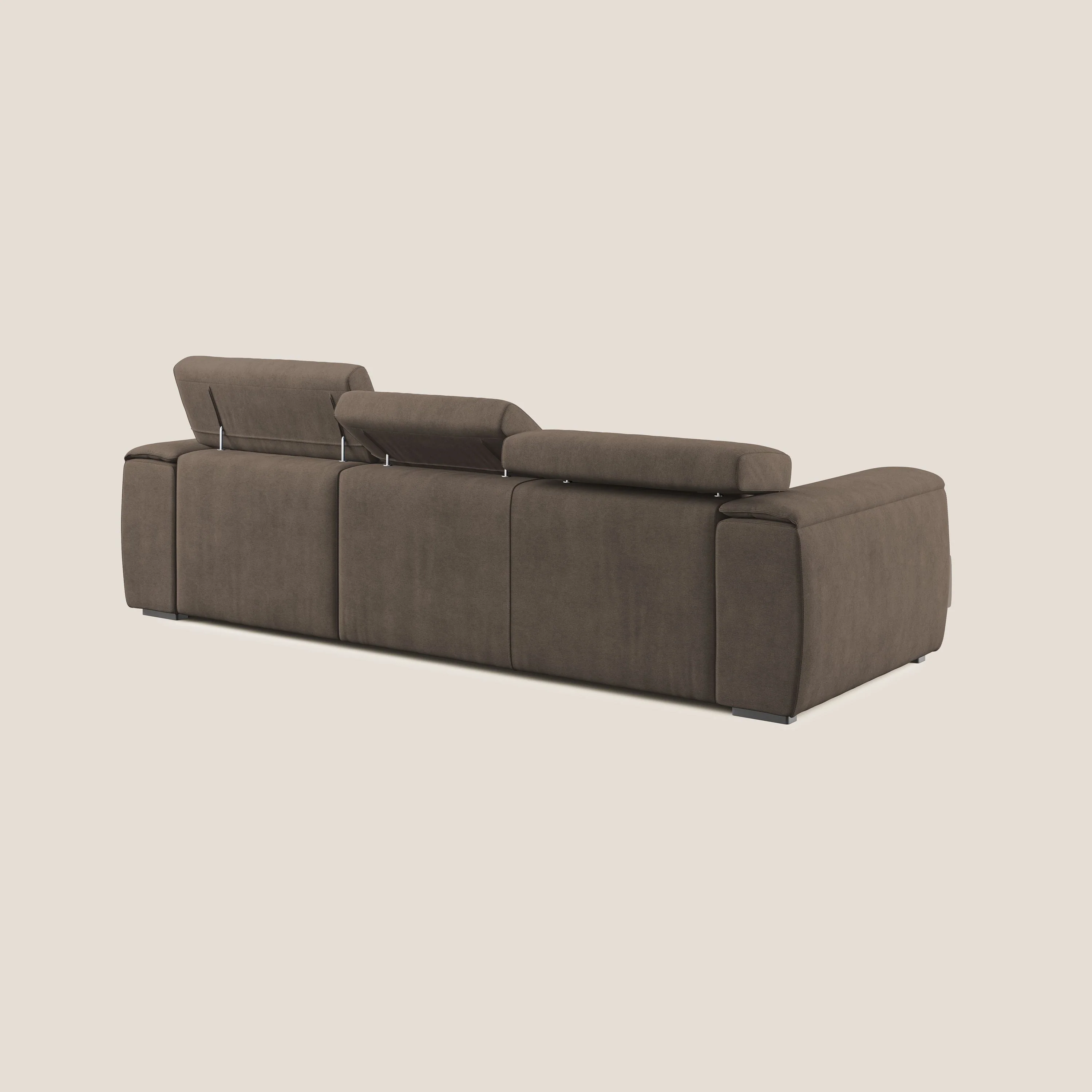 Zeno canapé d'angle et pouf extractible en tissu doux imperméable T02 marron - Image 5
