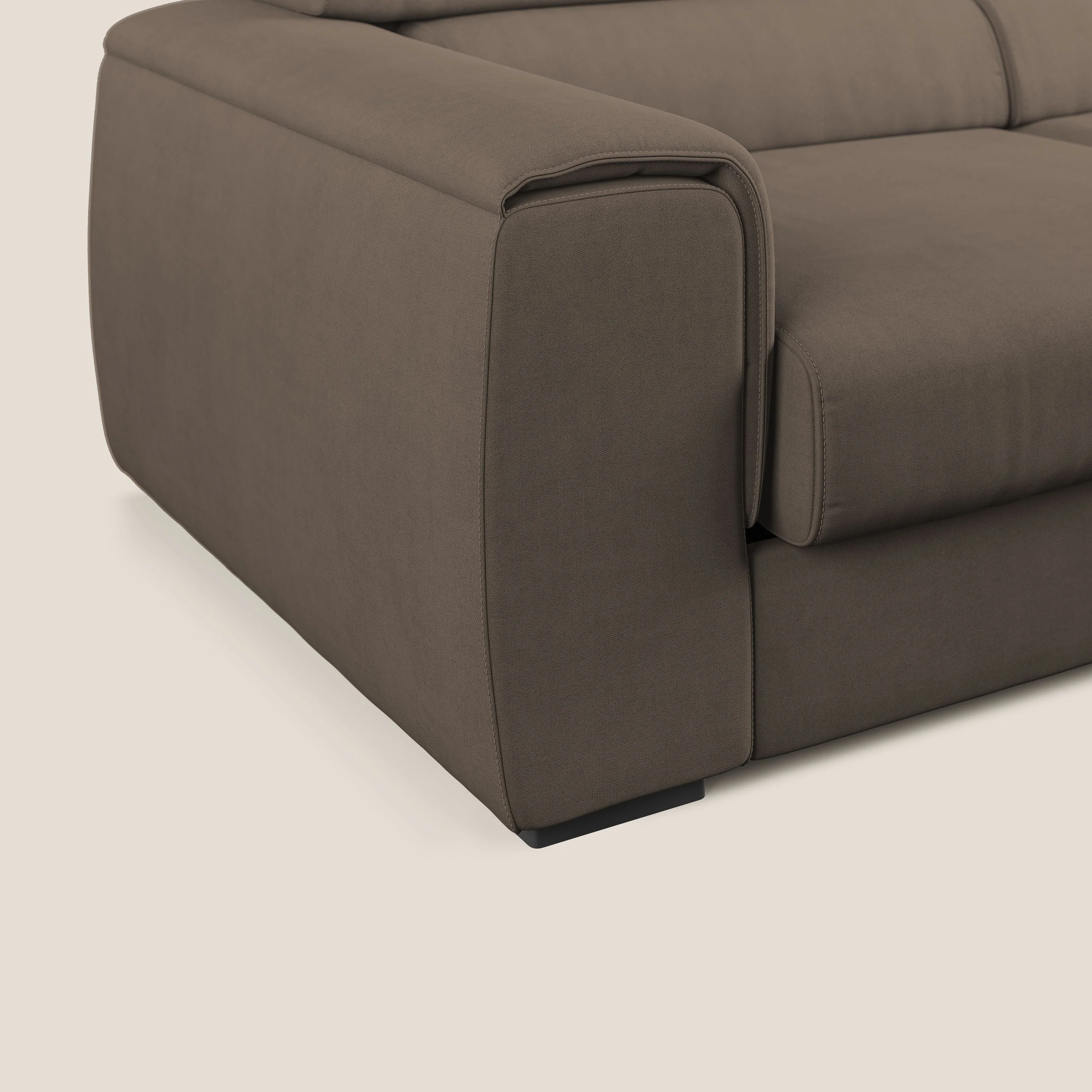 Zeno canapé d'angle et pouf extractible en tissu doux imperméable T02 marron - Image 6