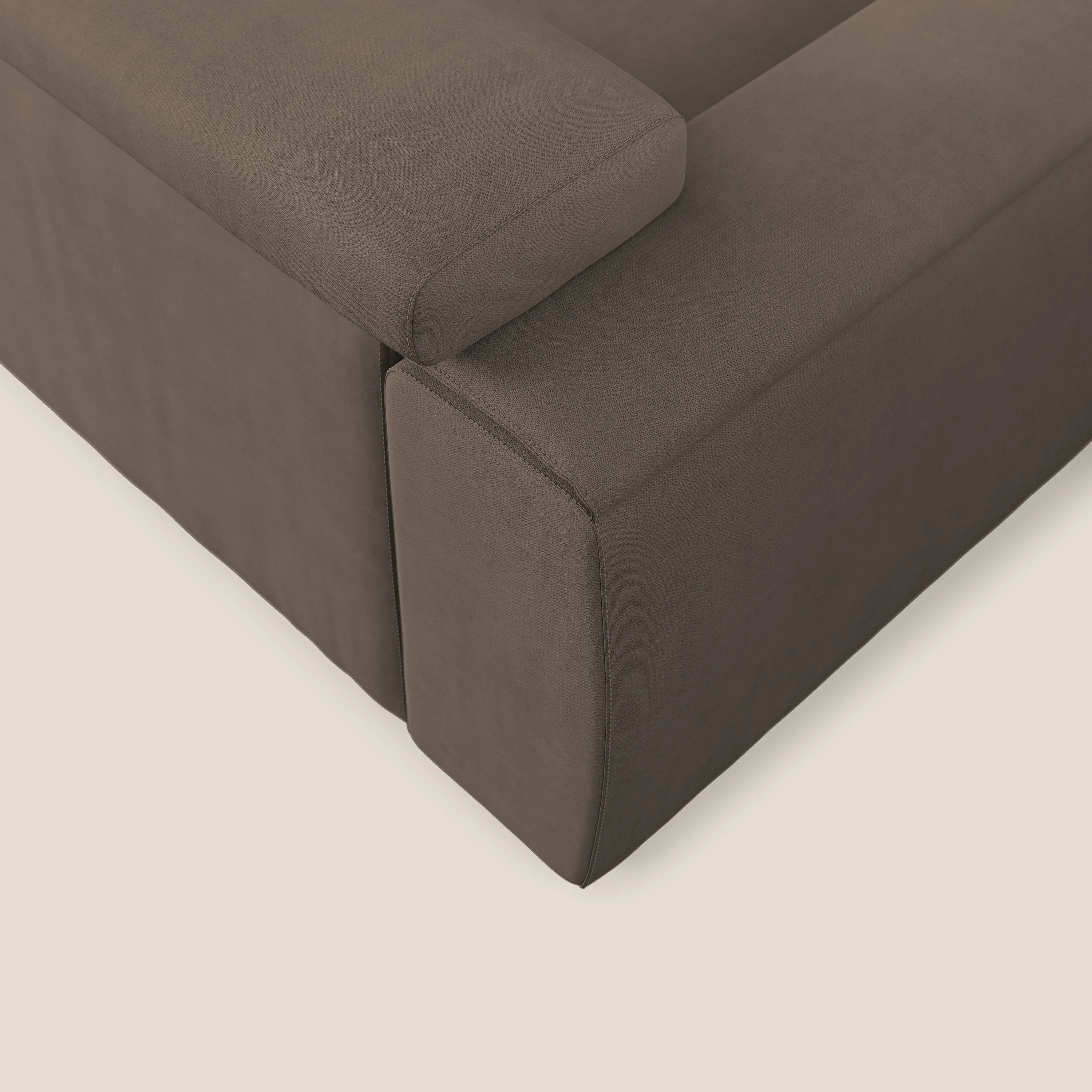 Zeno canapé d'angle et pouf extractible en tissu doux imperméable T02 marron - Image 7