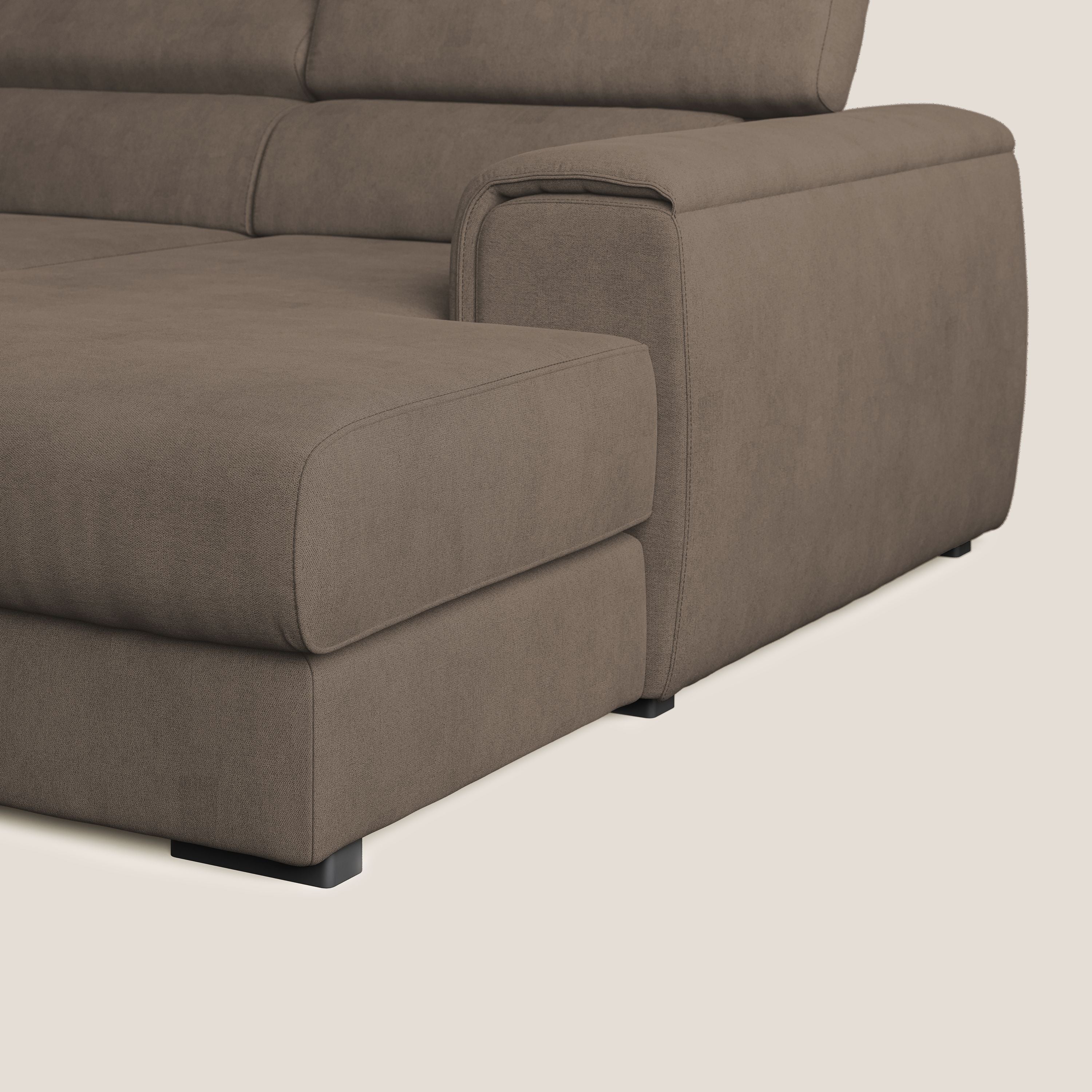 Zeno canapé d'angle et pouf extractible en tissu doux imperméable T02 marron - Image 8